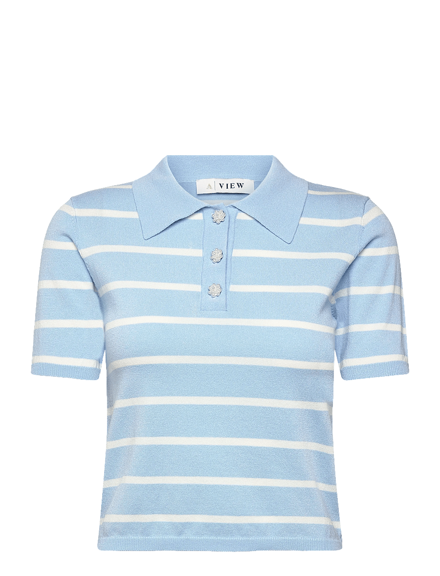 A-View - Elo knit polo - poloshirts - light blue/white stripe - 1