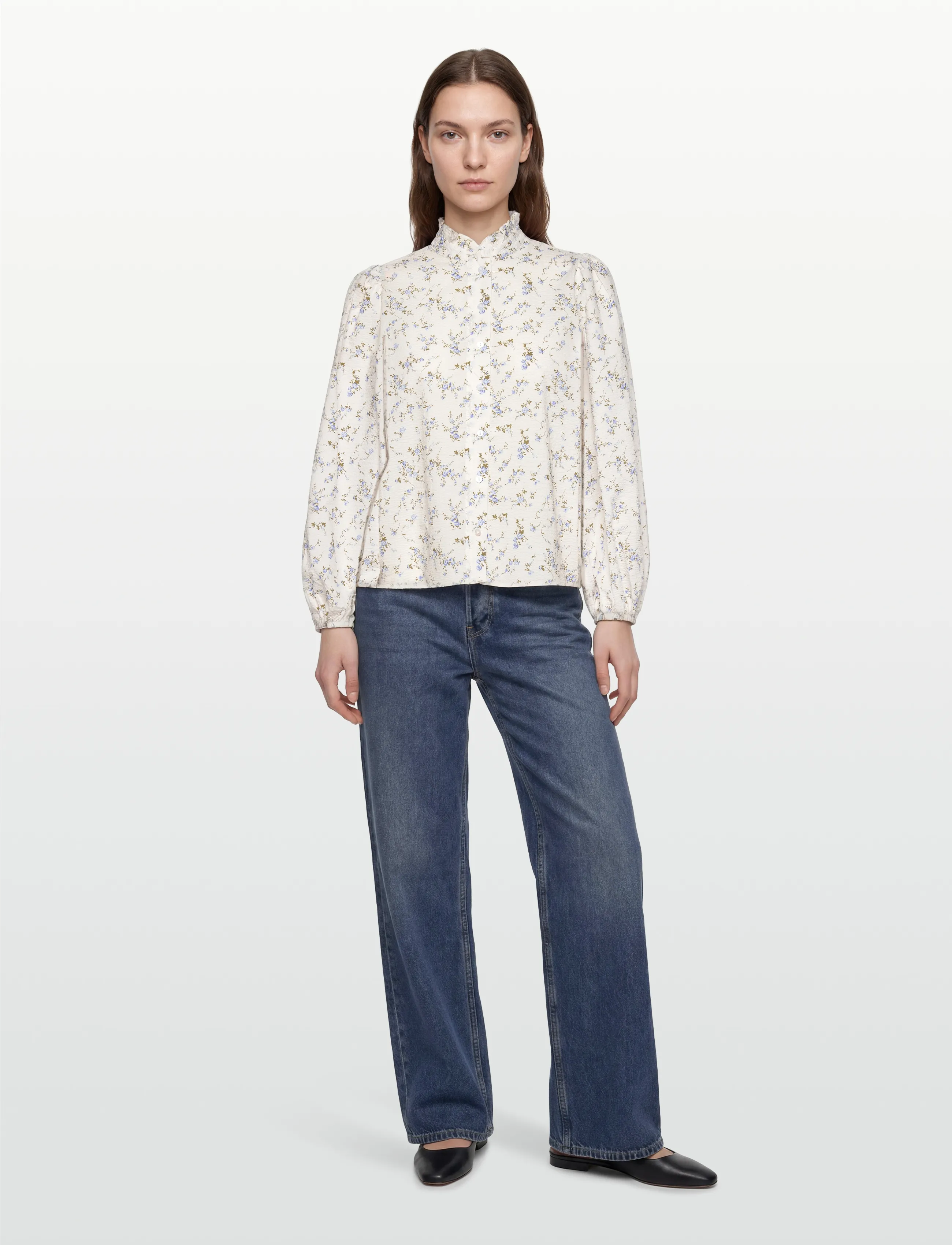 A-View Tiffany New Shirt, Kvinder, Blomstret Flæsebluse, Blå, Str: 38