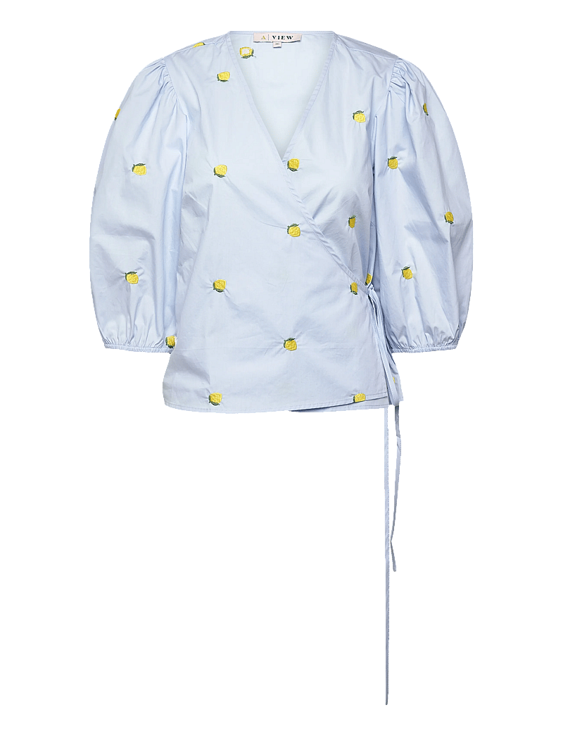 A-View - Rebekka fruit blouse - långärmade blusar - light blue/yellow - 0