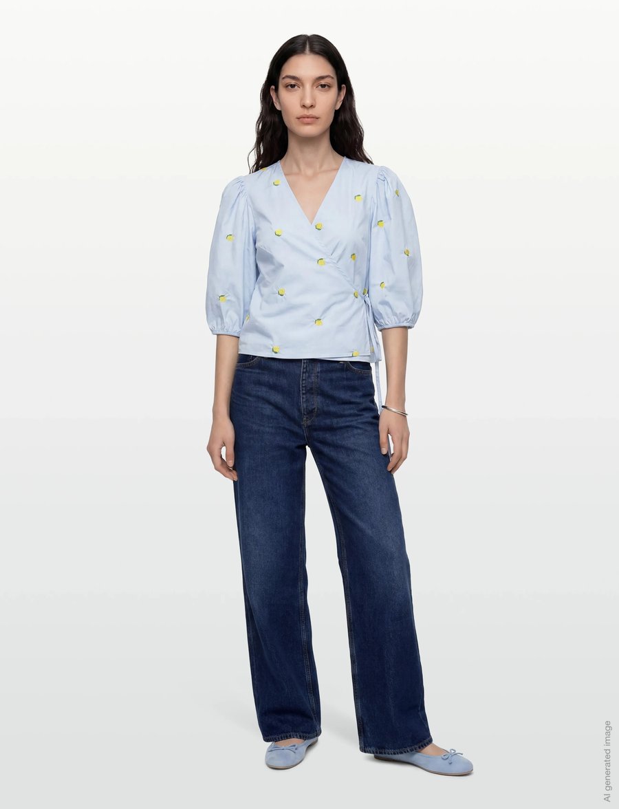 A-View - Rebekka fruit blouse - langärmelige blusen - light blue/yellow - 0