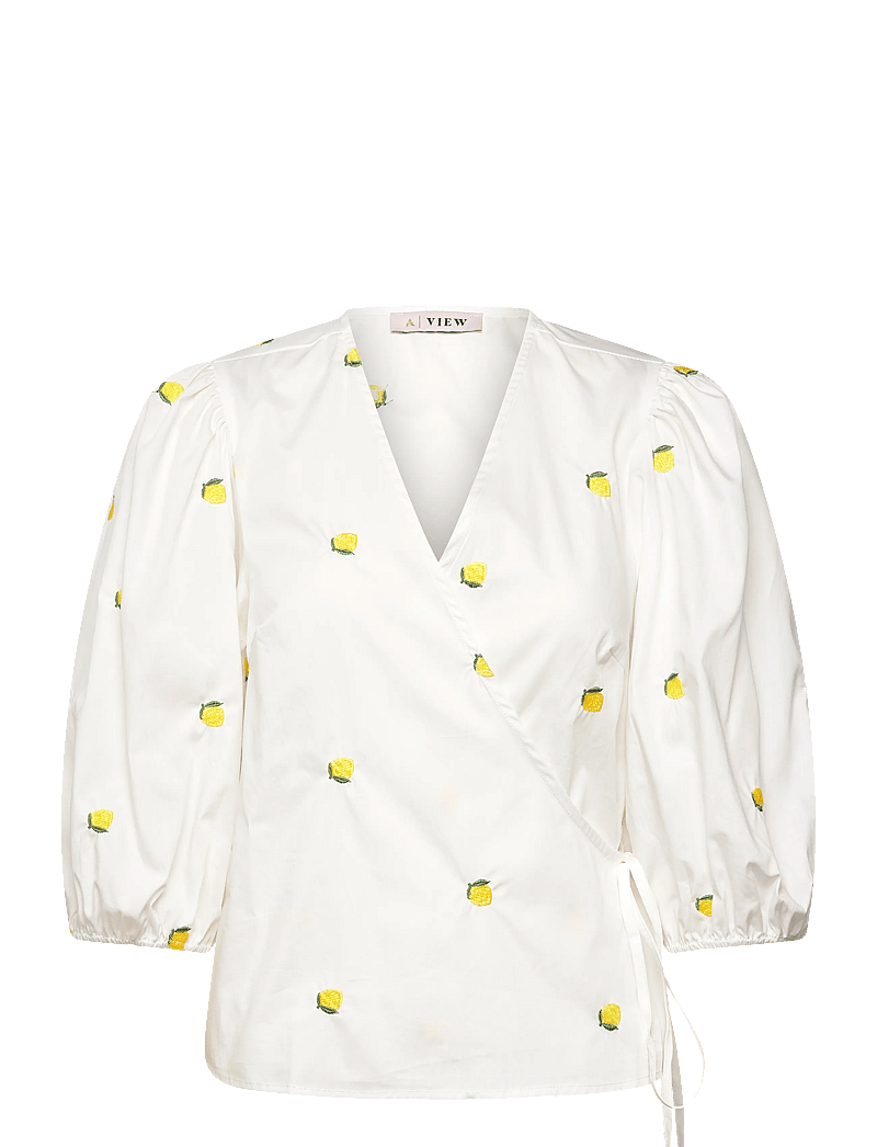 A-View - Rebekka fruit blouse - långärmade blusar - white/yellow - 0