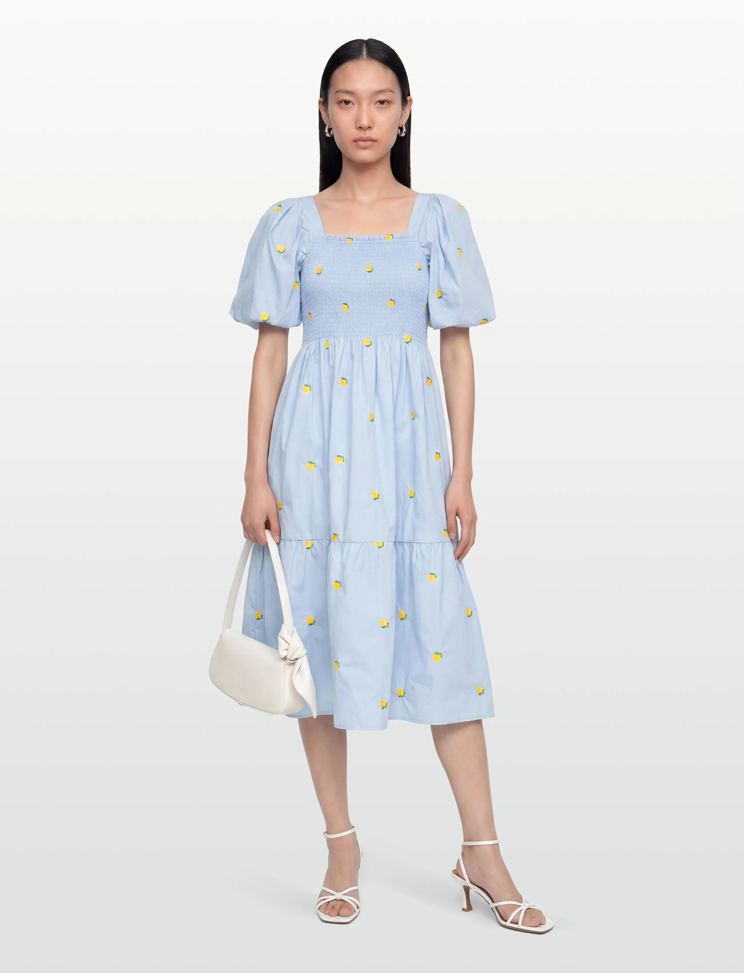A-View Cheri Fruit Dress, Kvinder, Smock Citron Midi Kjole, Blå, Str: 36