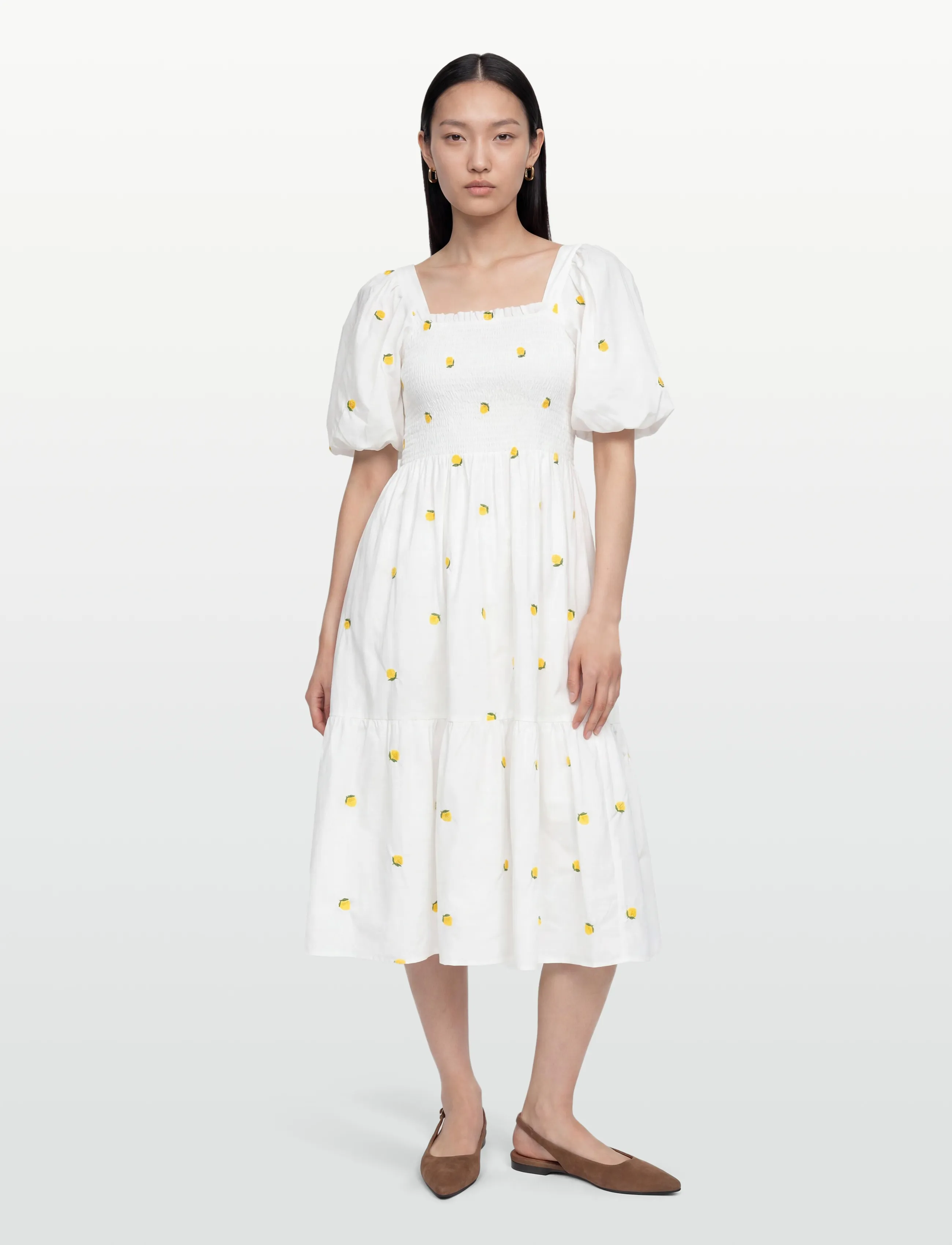 A-View Cheri Fruit Dress, Kvinder, Smock Citron Midi Kjole, Hvid, Str: 36