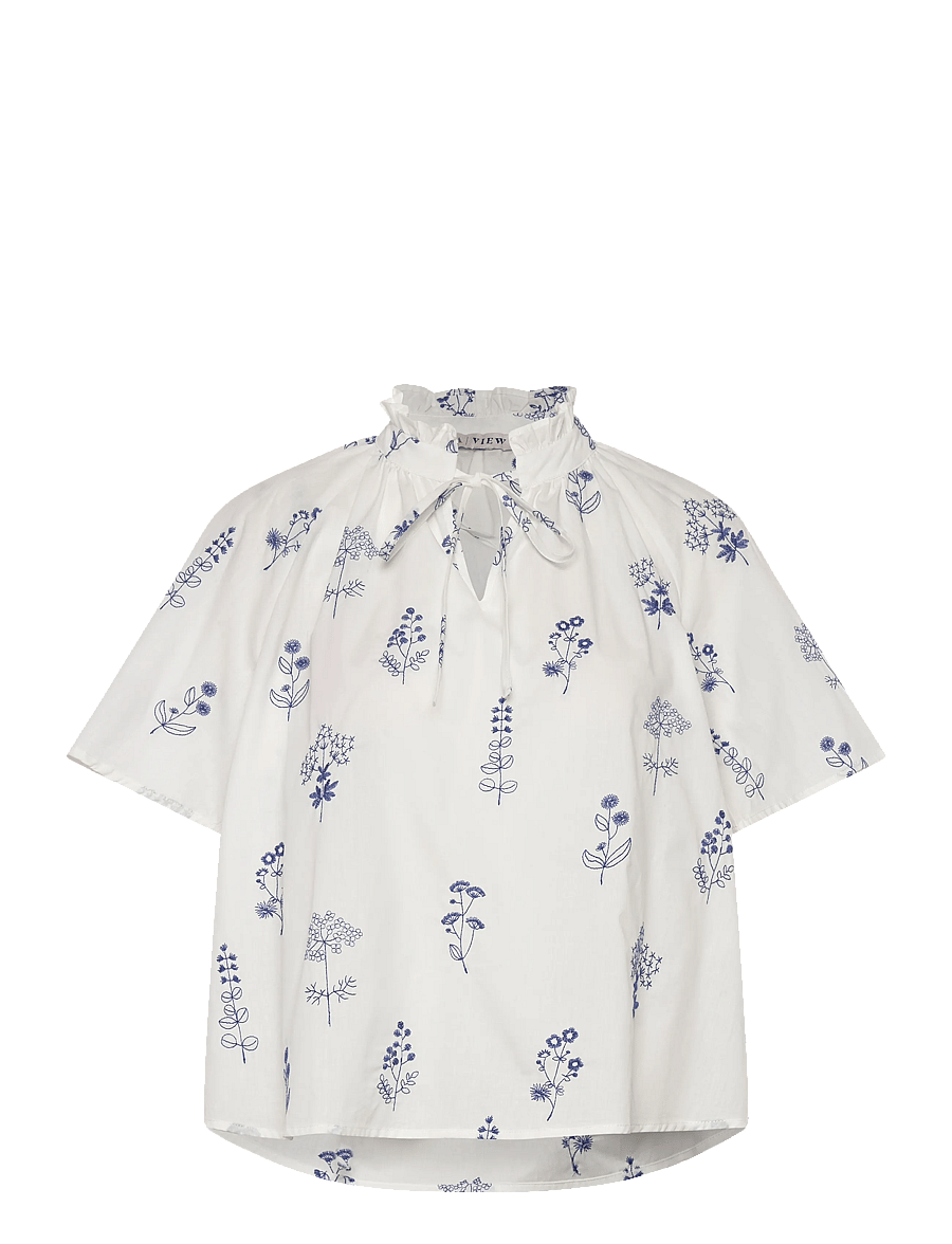 A-View - Agnelia blouse - kortærmede bluser - white/blue - 0