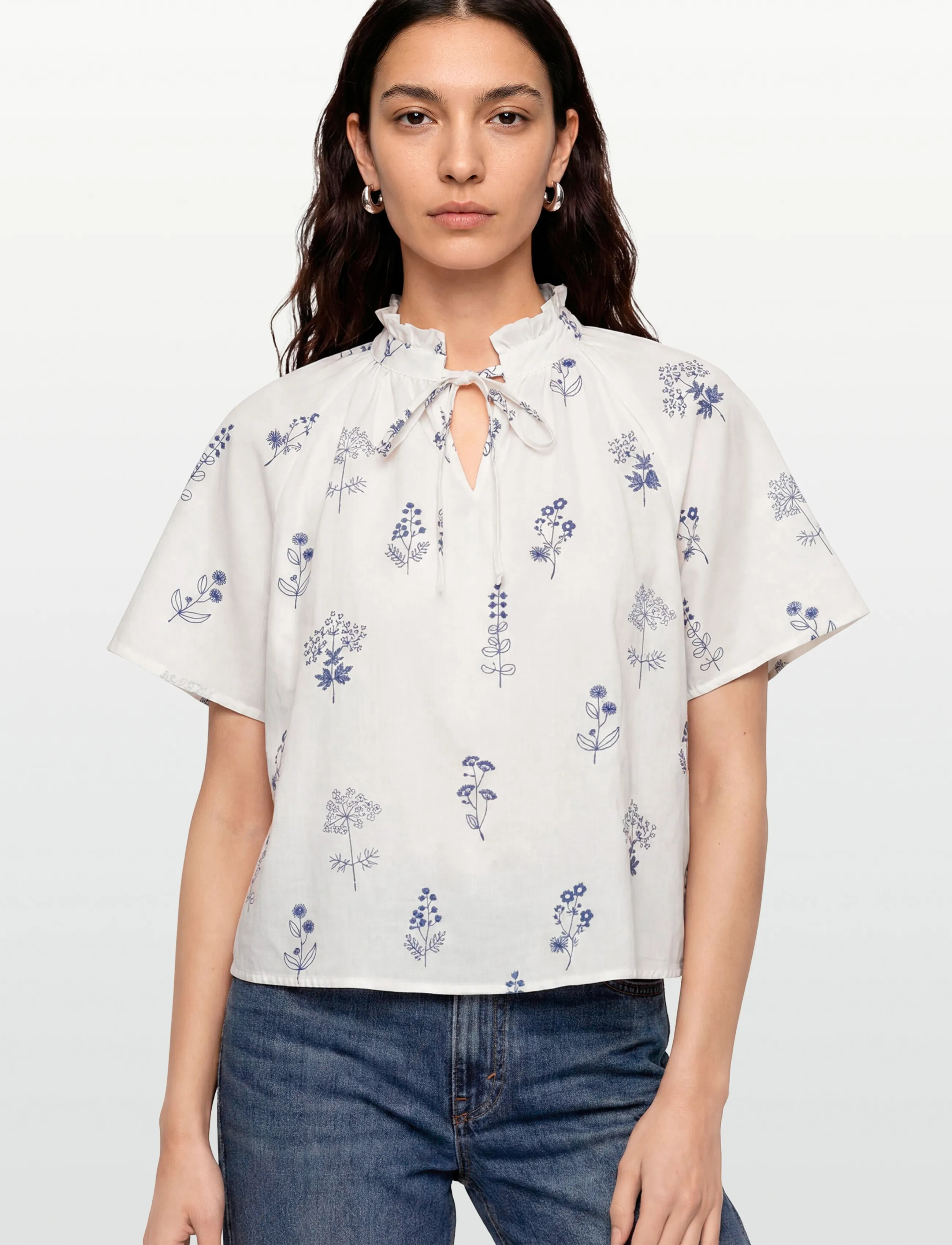 A-View - Agnelia blouse - kurzärmelige blusen - white/blue - 3