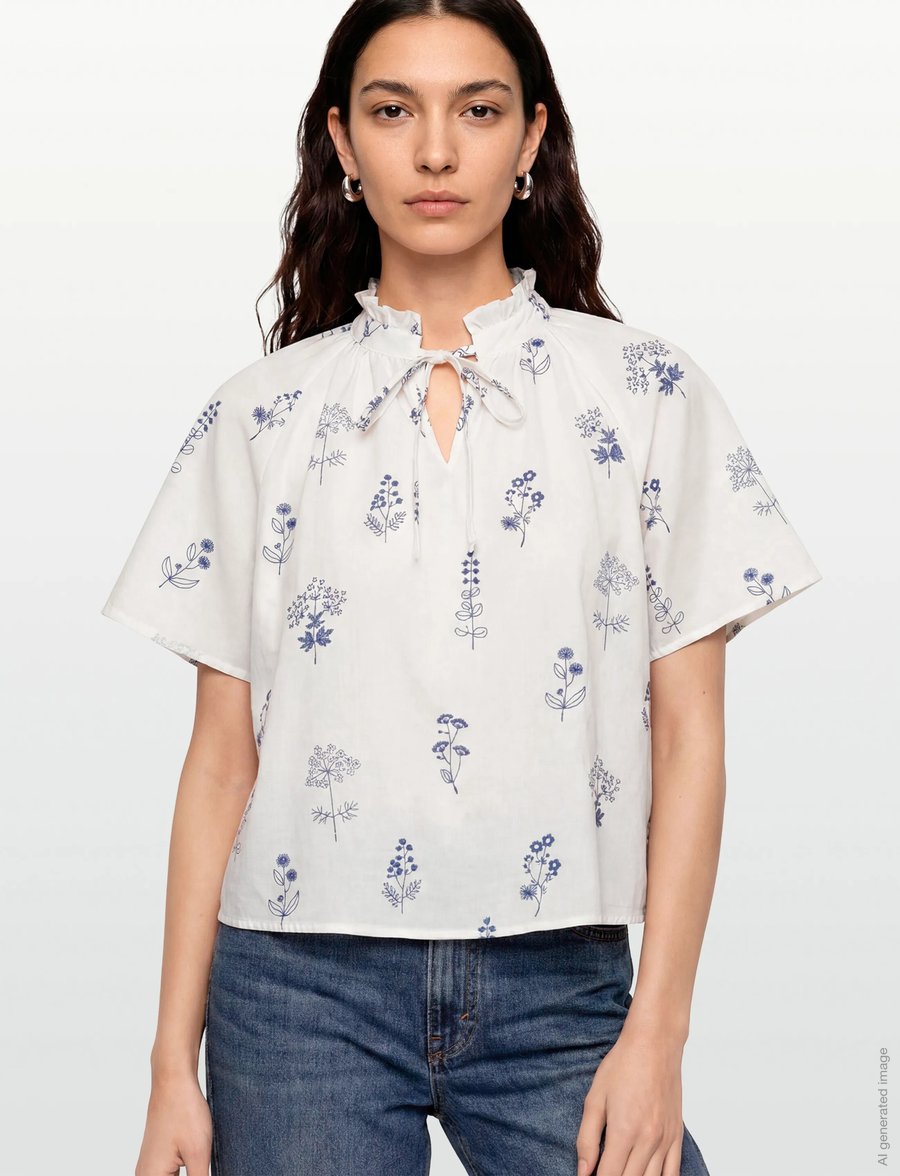 A-View - Agnelia blouse - kurzärmelige blusen - white/blue - 3