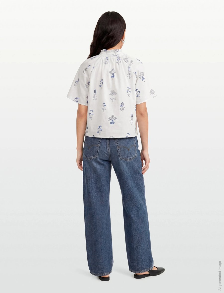 A-View - Agnelia blouse - kurzärmelige blusen - white/blue - 4