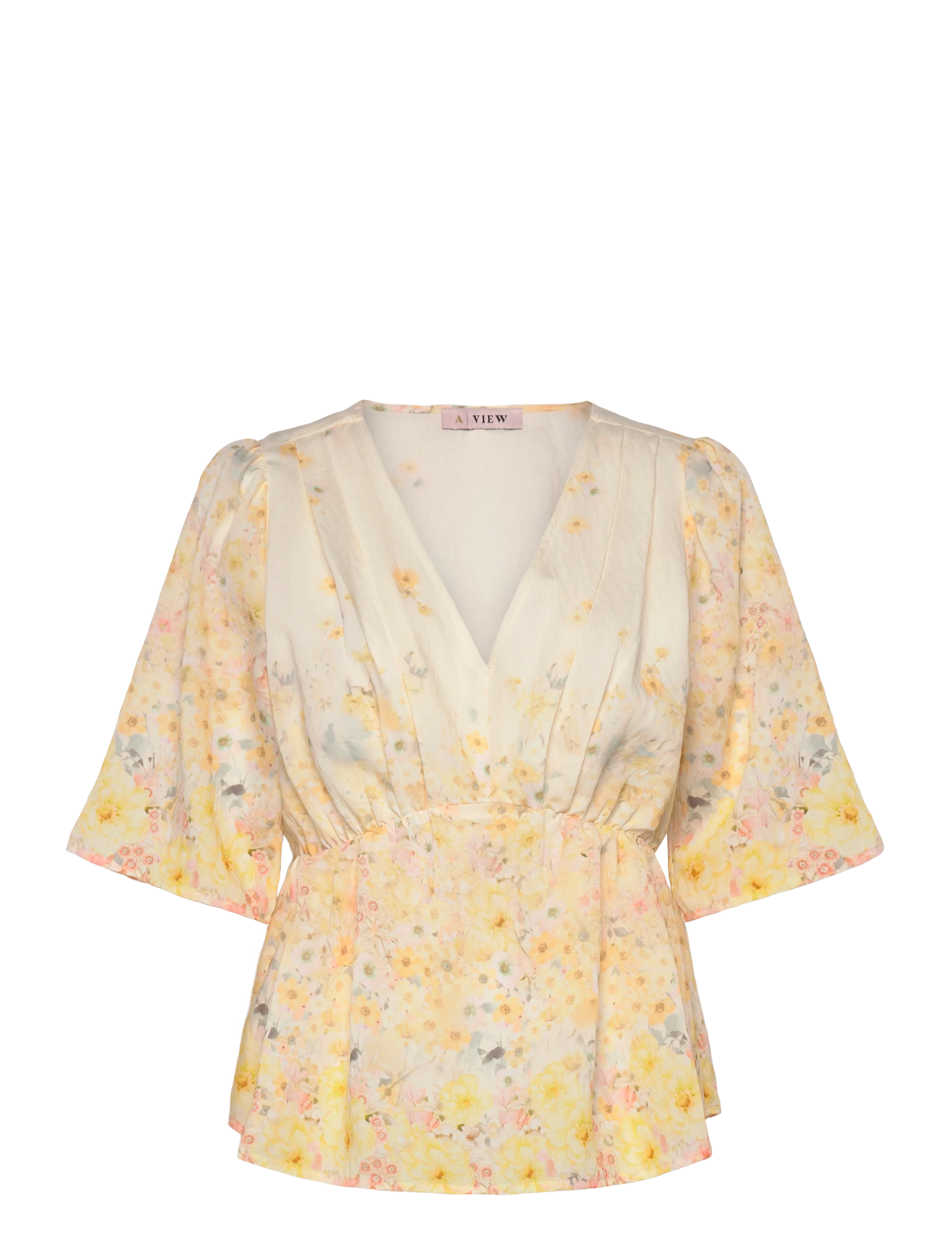 A-View Aurora Blouse, Kvinder, Blomstret V-hals Peplum Bluse, Gul, Str: 38