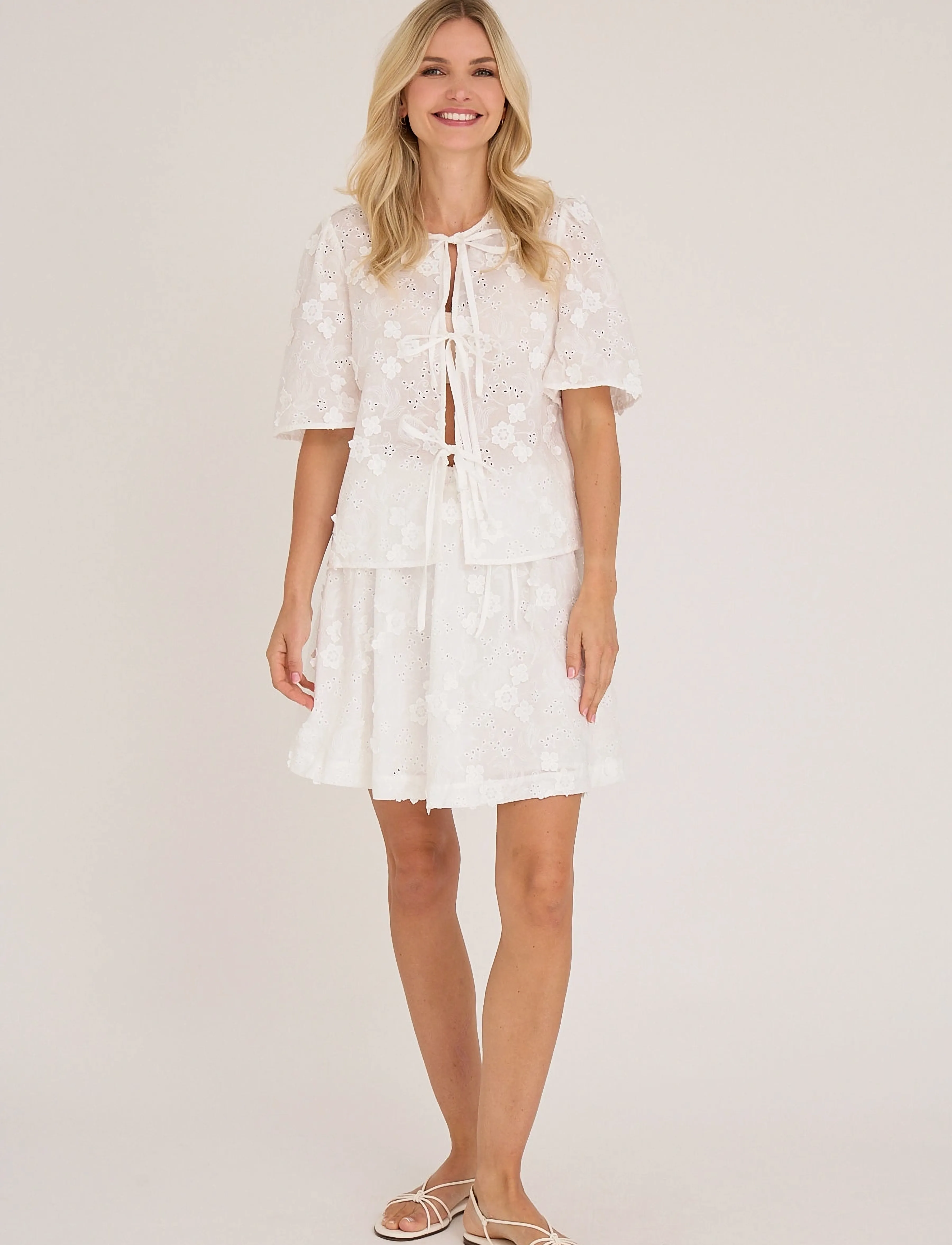 A-View Alfora Skirt, Kvinder, Broderie Anglaise Nederdel, Hvid, Str: 34
