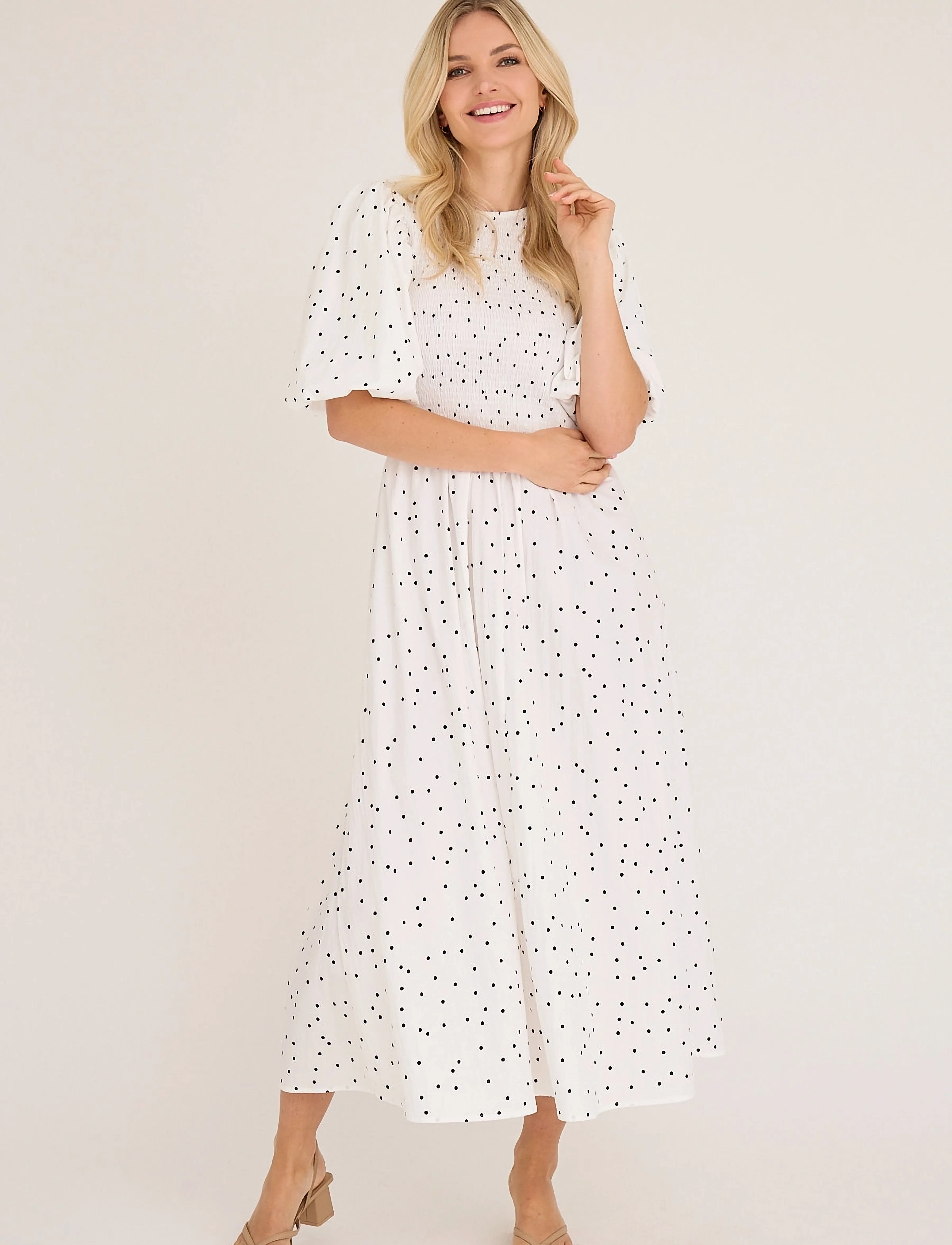 A-View Tabita dot dress - Robes - WHITE WITH BLACK DOTS / white