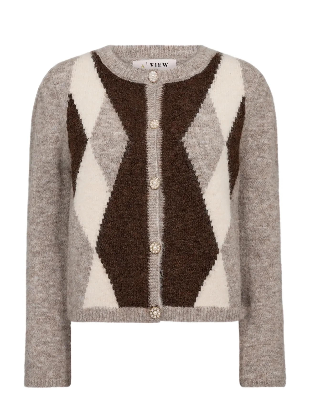 A-View Alisa knit cardigan - Modetrender - BROWN/WHITE / beige