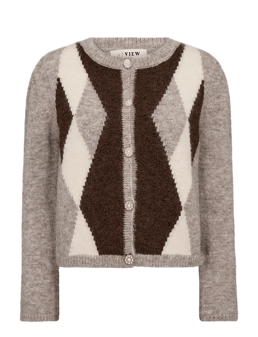 A-View - Alisa knit cardigan - koftor - brown/white - 1