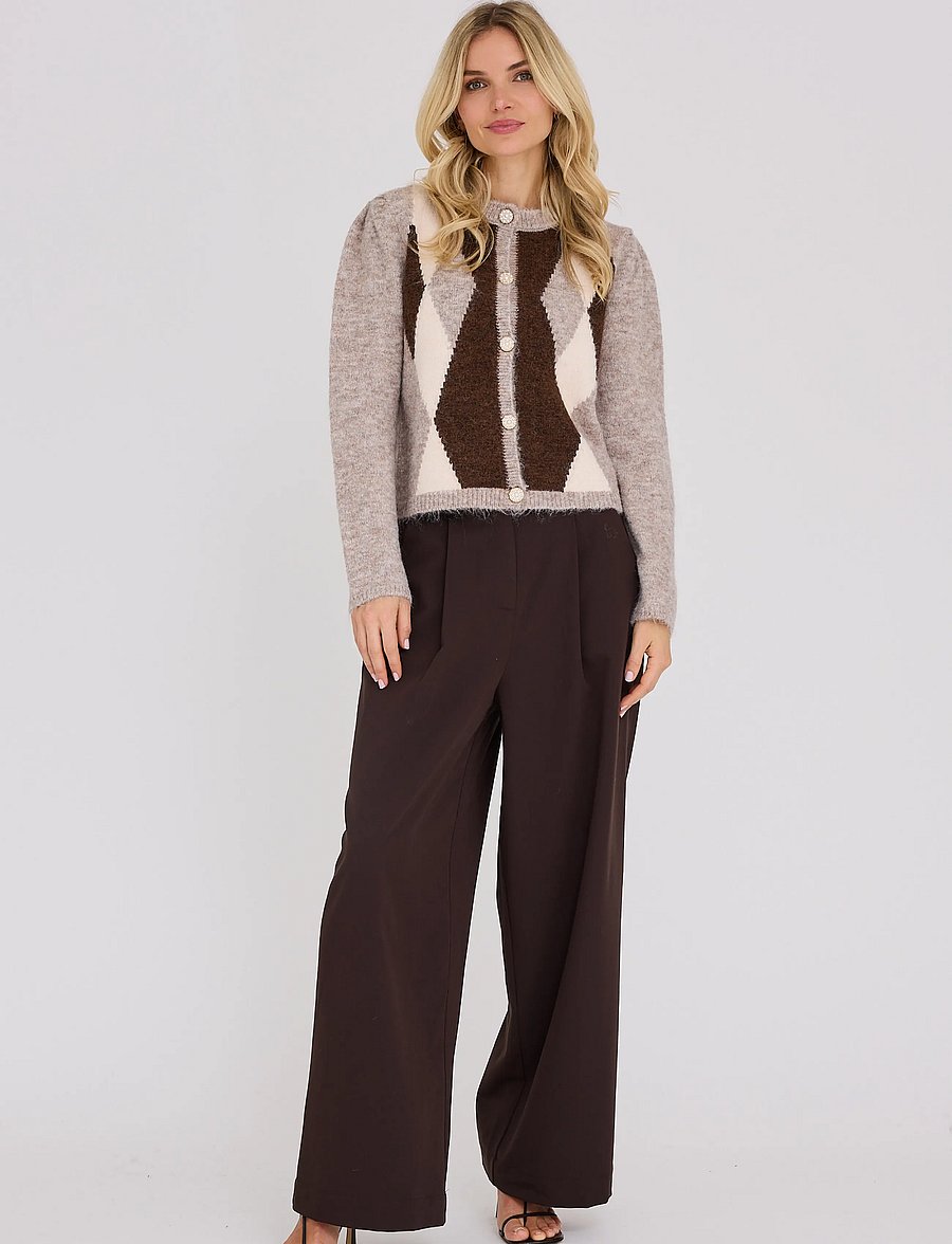 A-View - Alisa knit cardigan - koftor - brown/white - 0