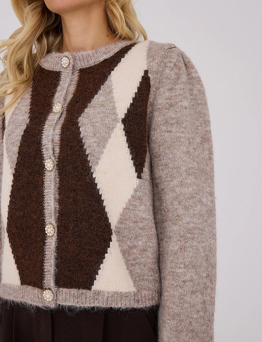 A-View - Alisa knit cardigan - koftor - brown/white - 4