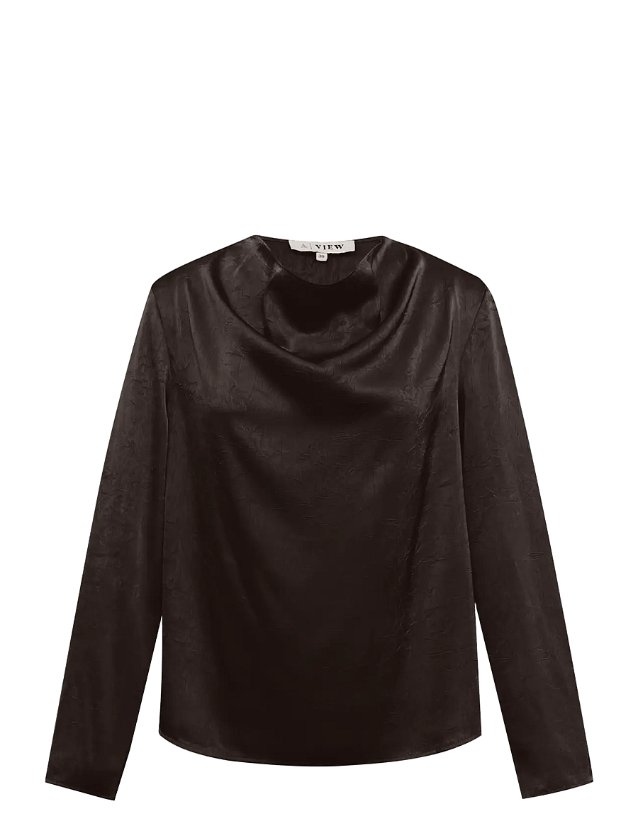 A-View - Sinda drape blouse - langärmelige blusen - dark brown - 1