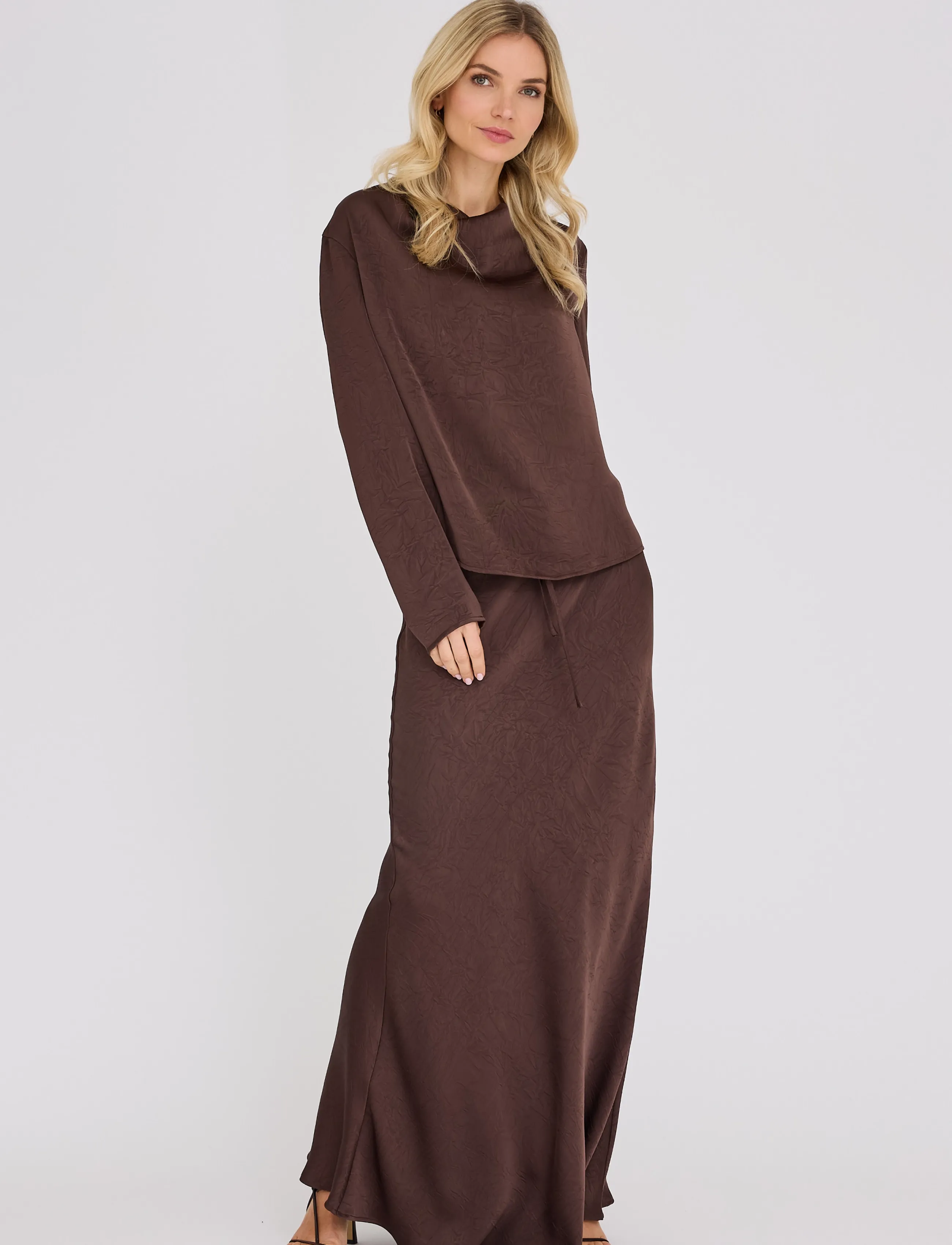 A-View Sinda Drape Blouse, 34, Blouses, Braun - Long-sleeved, Frauen