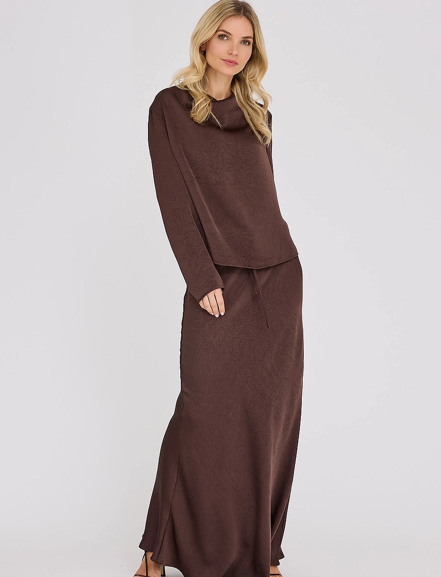 A-View - Sinda drape blouse - langärmelige blusen - dark brown - 0