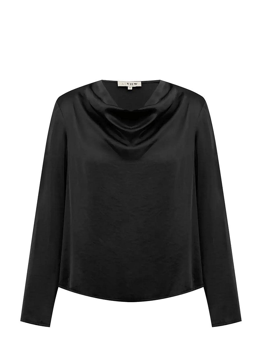 A-View - Sinda drape blouse - langærmede bluser - black - 0