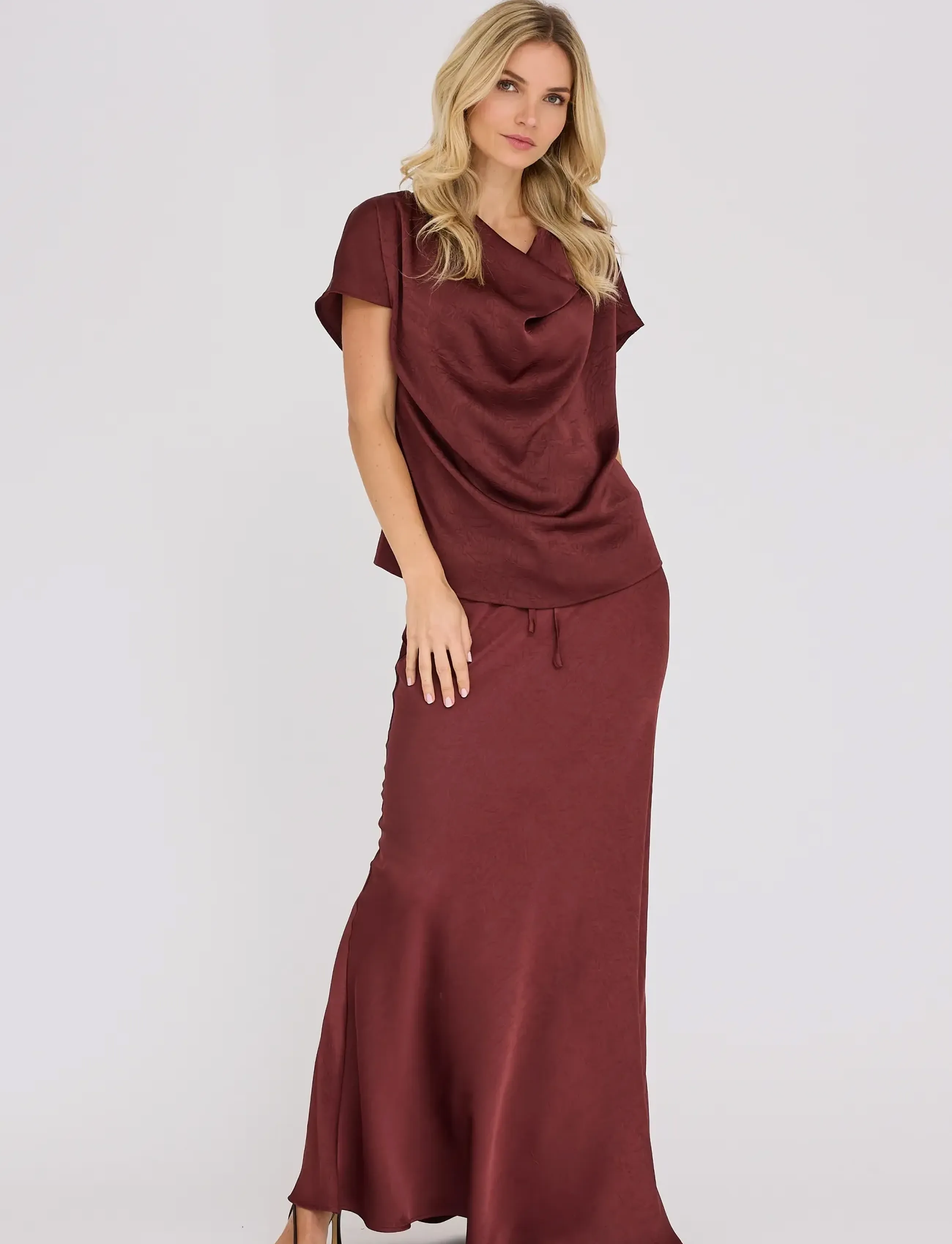 A-View - Sinda drape top - deep burgundy - 3