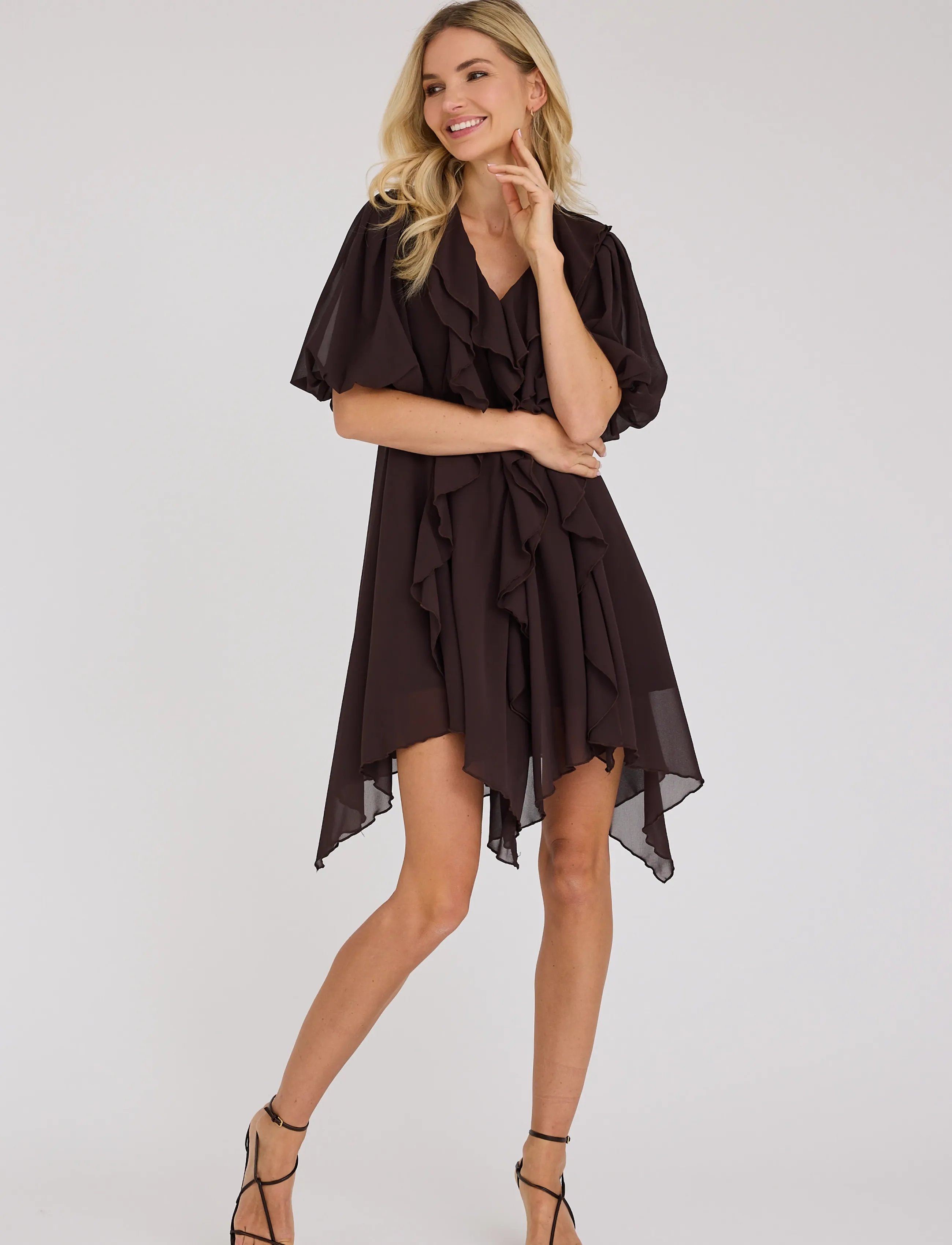 A-View Flouncy Dress, 42, Brown, Kjoler > Kort Kjole, Dame