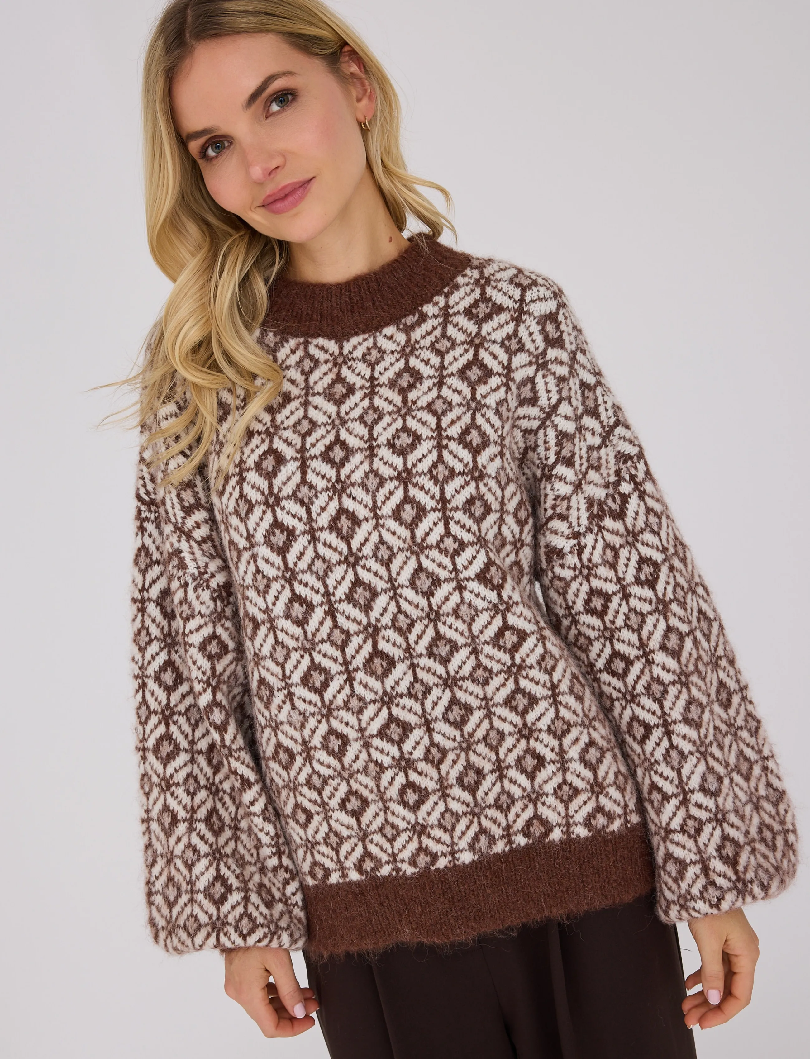 A-View - stavanger knit pullover - jumpers - cream/brown - 4