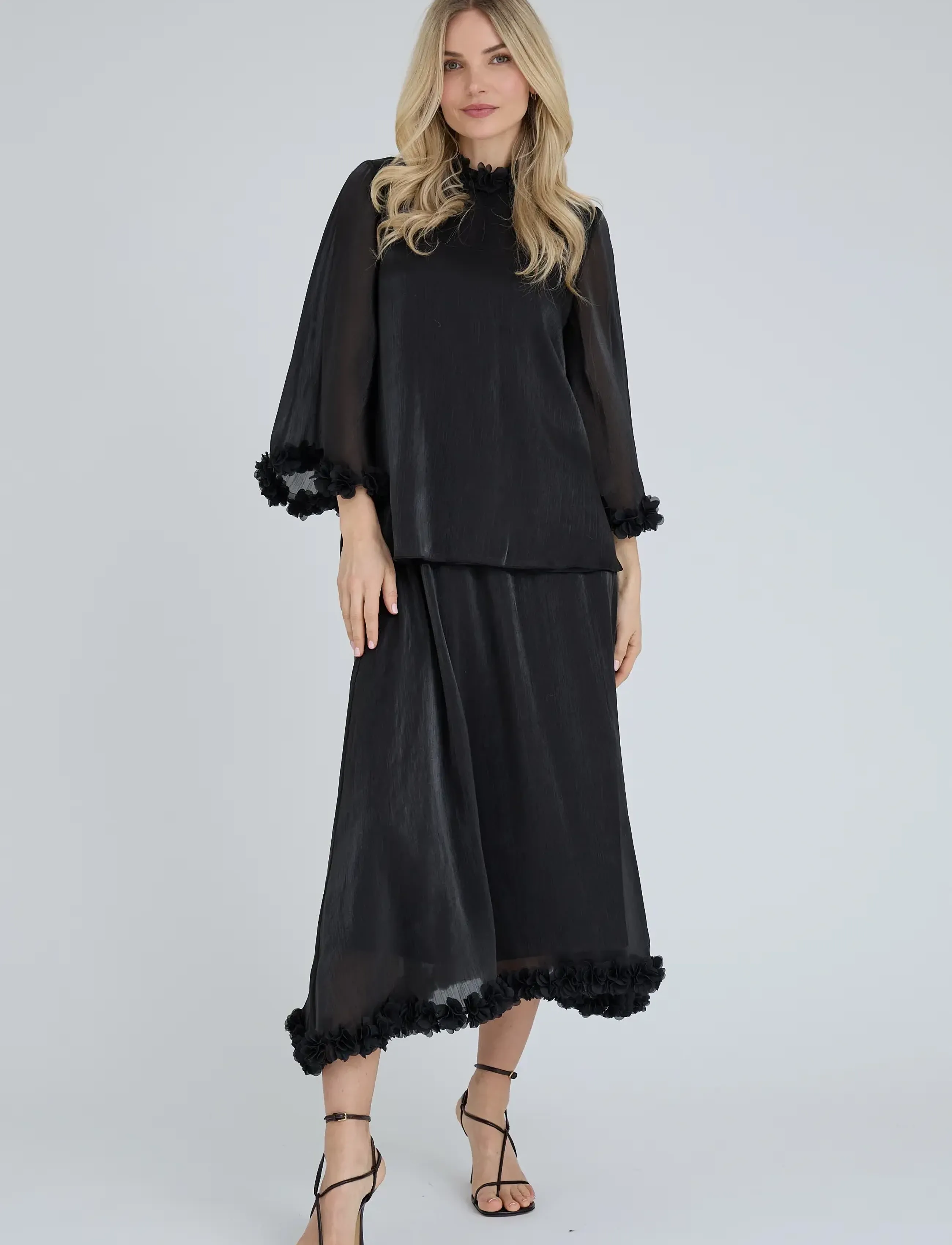 A-View Daisina Blouse, Damen, Rüschenkragen Bluse, Schwarz, Gr.42