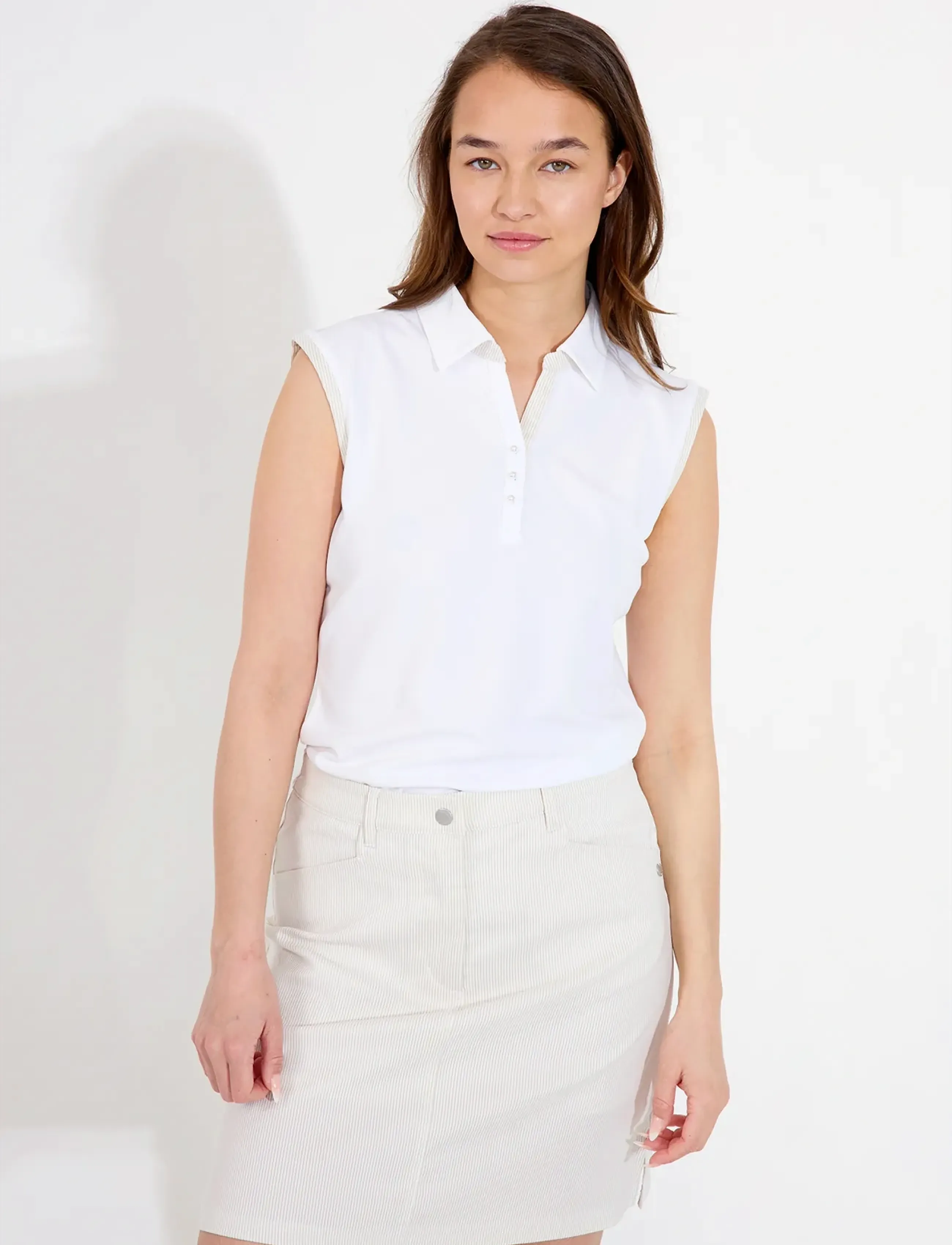 Abacus Lds Bovey drycool sleeveless - T-särgid ja alussärgid - WHITE/LT.SAND / white