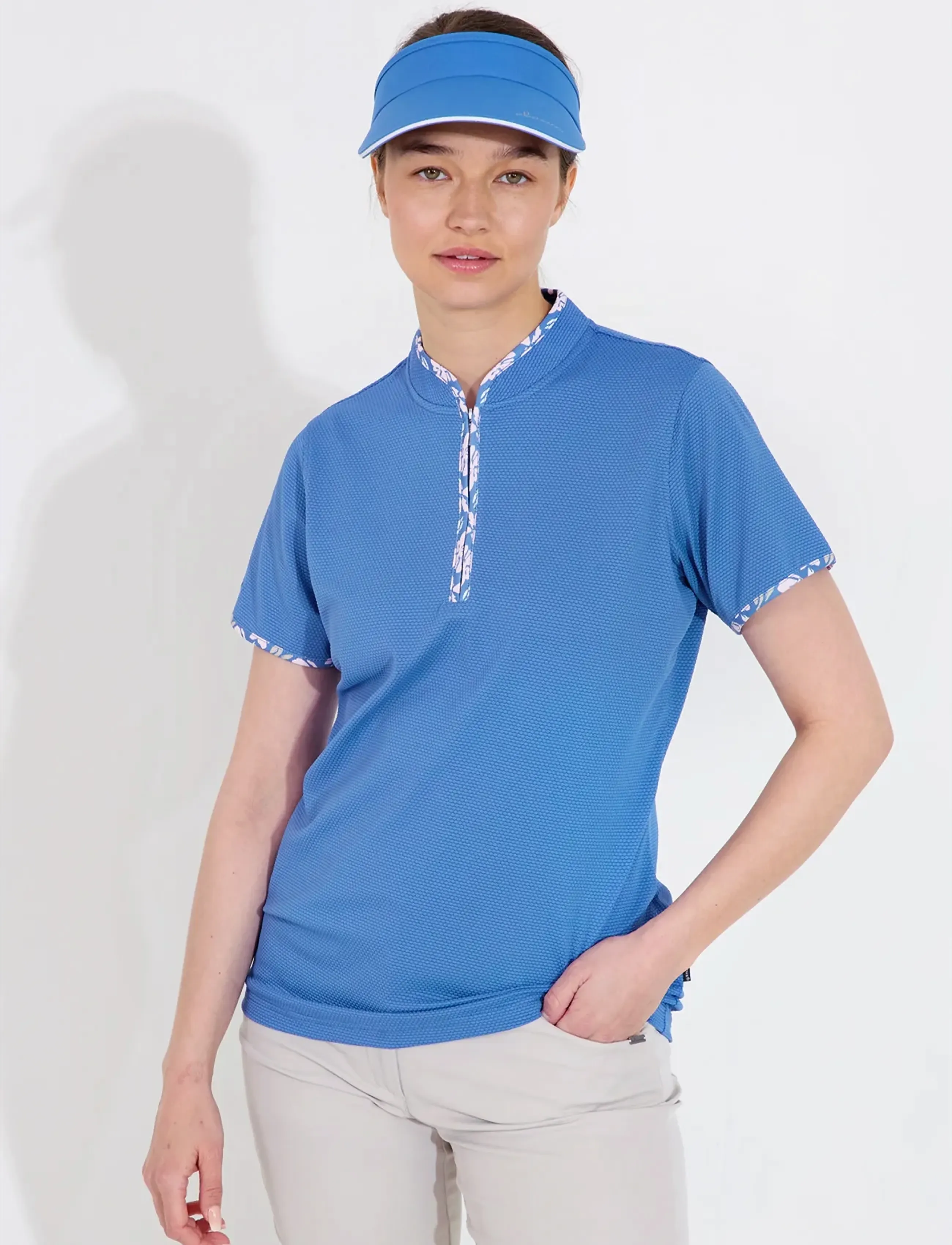 Abacus Lds Victoria polo - T-shirts & Toppar - HORIZON FLOWER / blue