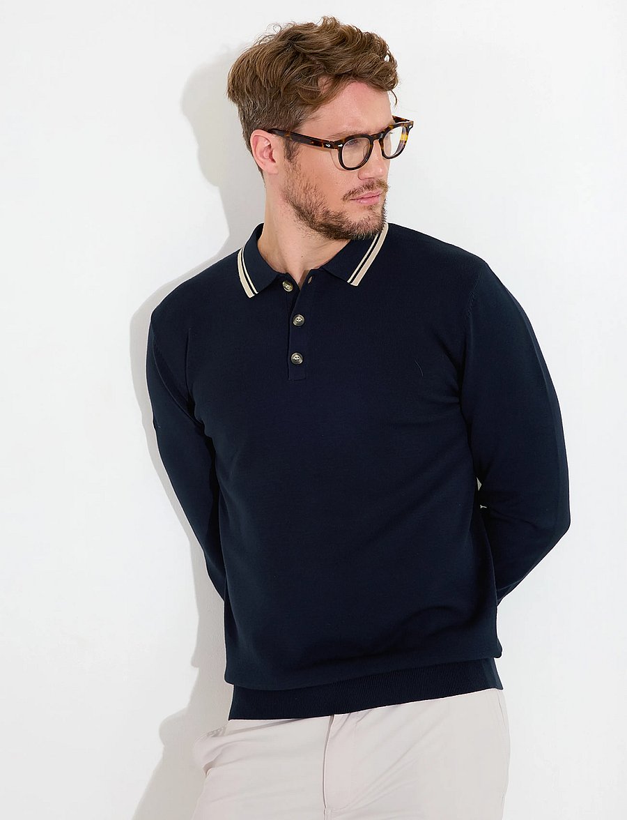 Abacus - Mens Niblick longsleeve polo - toppar & t-shirts - navy - 0