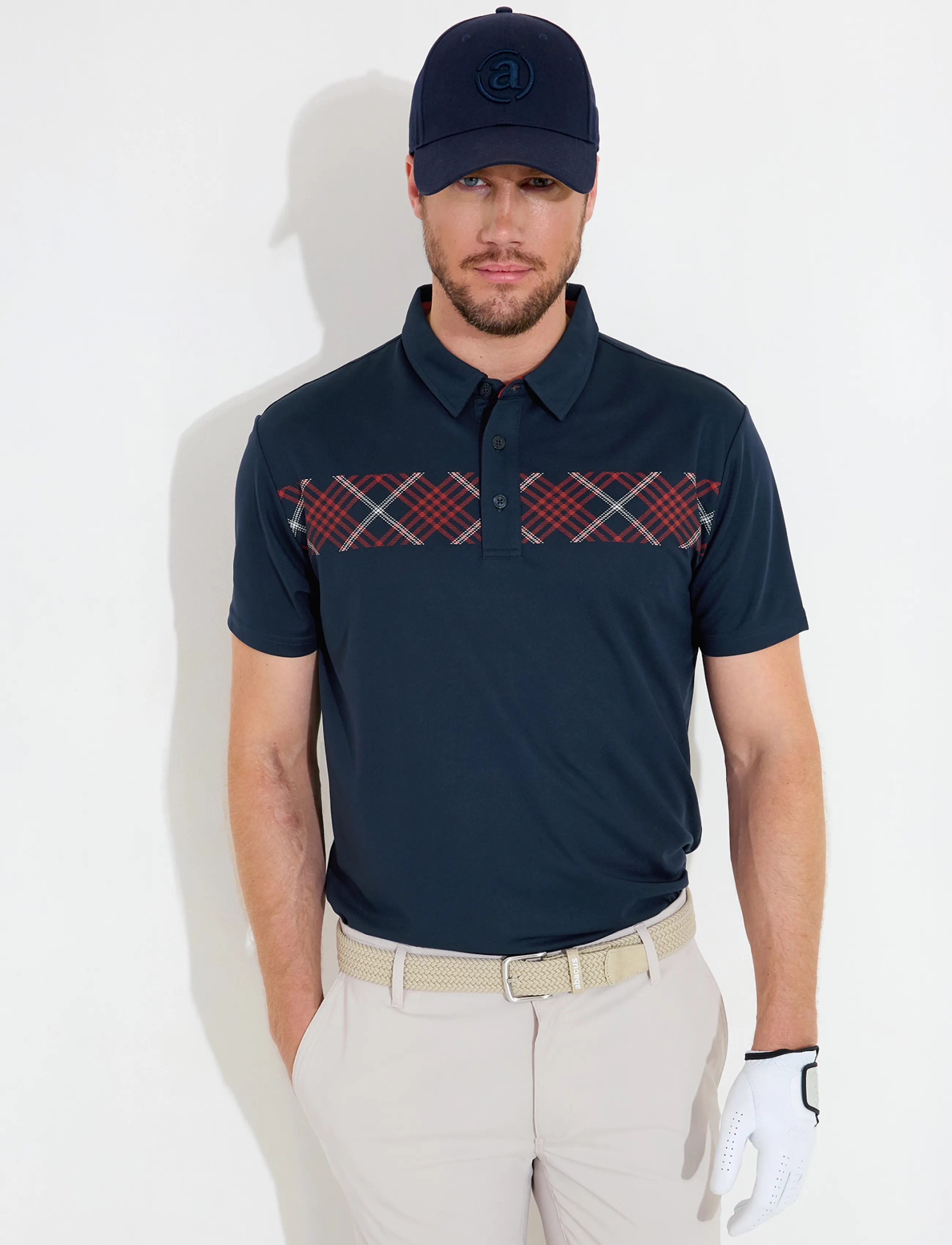 Abacus Mens Cape drycool polo - Kortærmede poloer - CRIMSON / navy