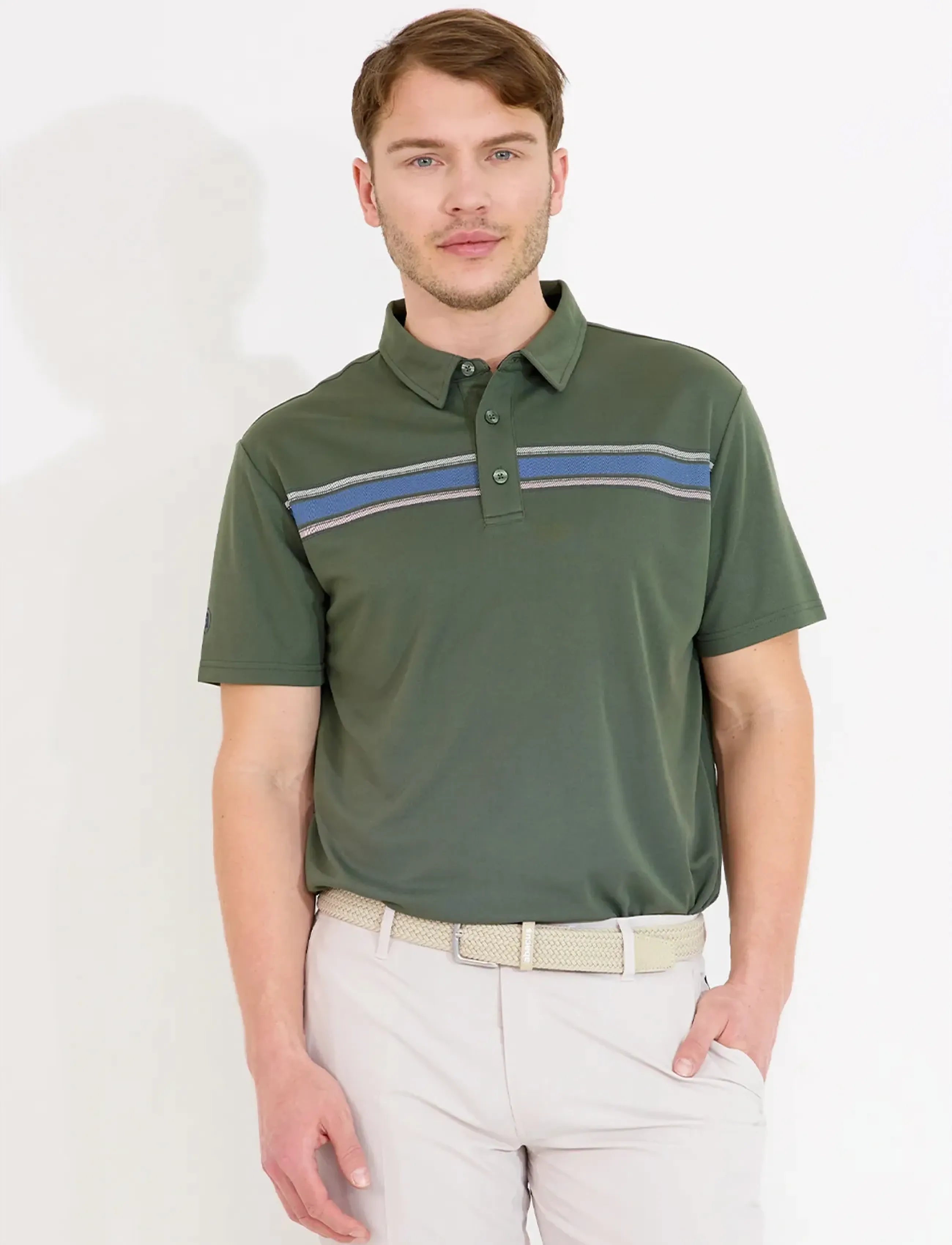 Abacus Mens Cruit Drycool Polo, Mænd, Stribet Poloshirt, Kakigrøn, Str: M