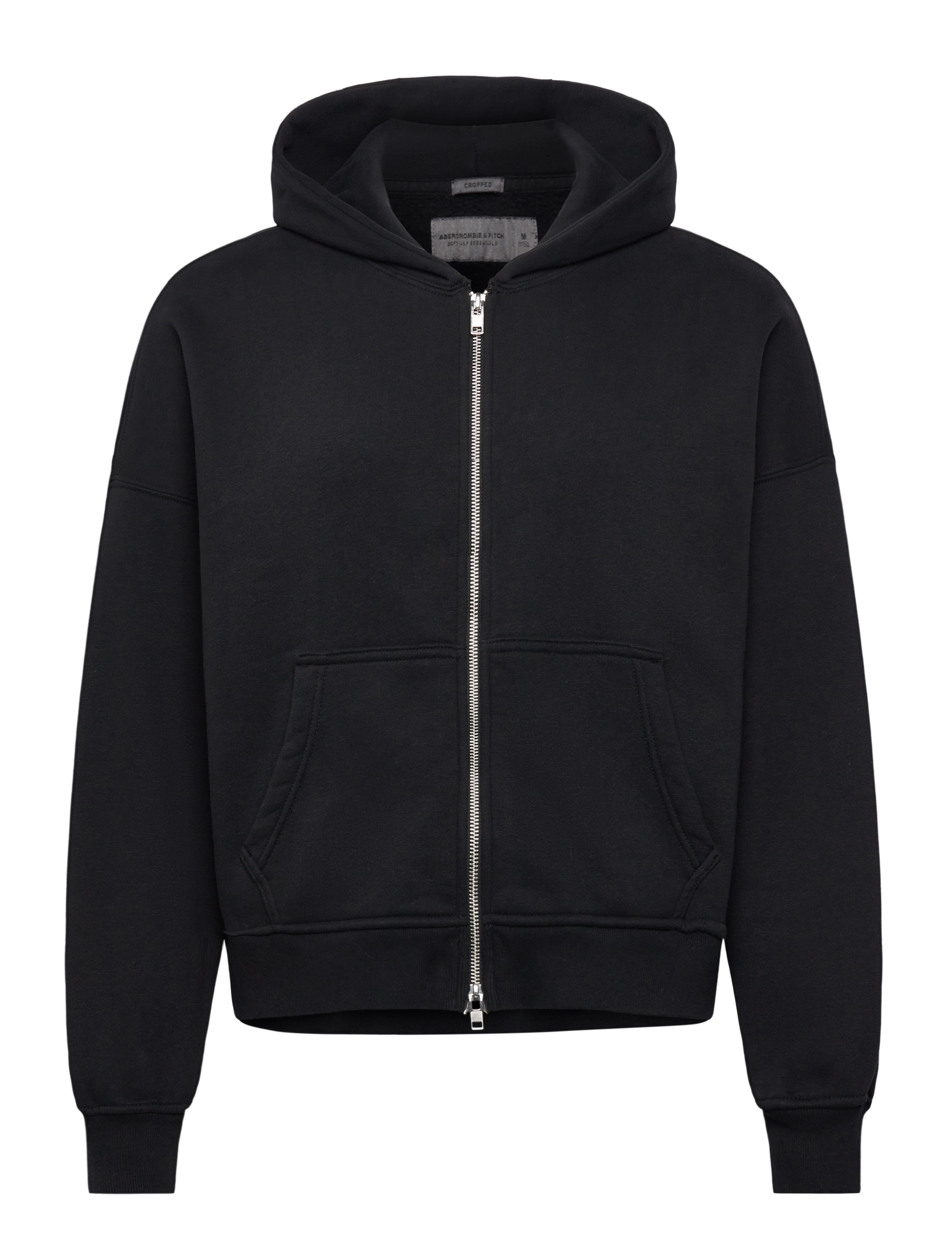 Abercrombie & Fitch Cropped Full Zip, Mænd, Cropped Full Zip Hættetrøje, Sort, Str: XL