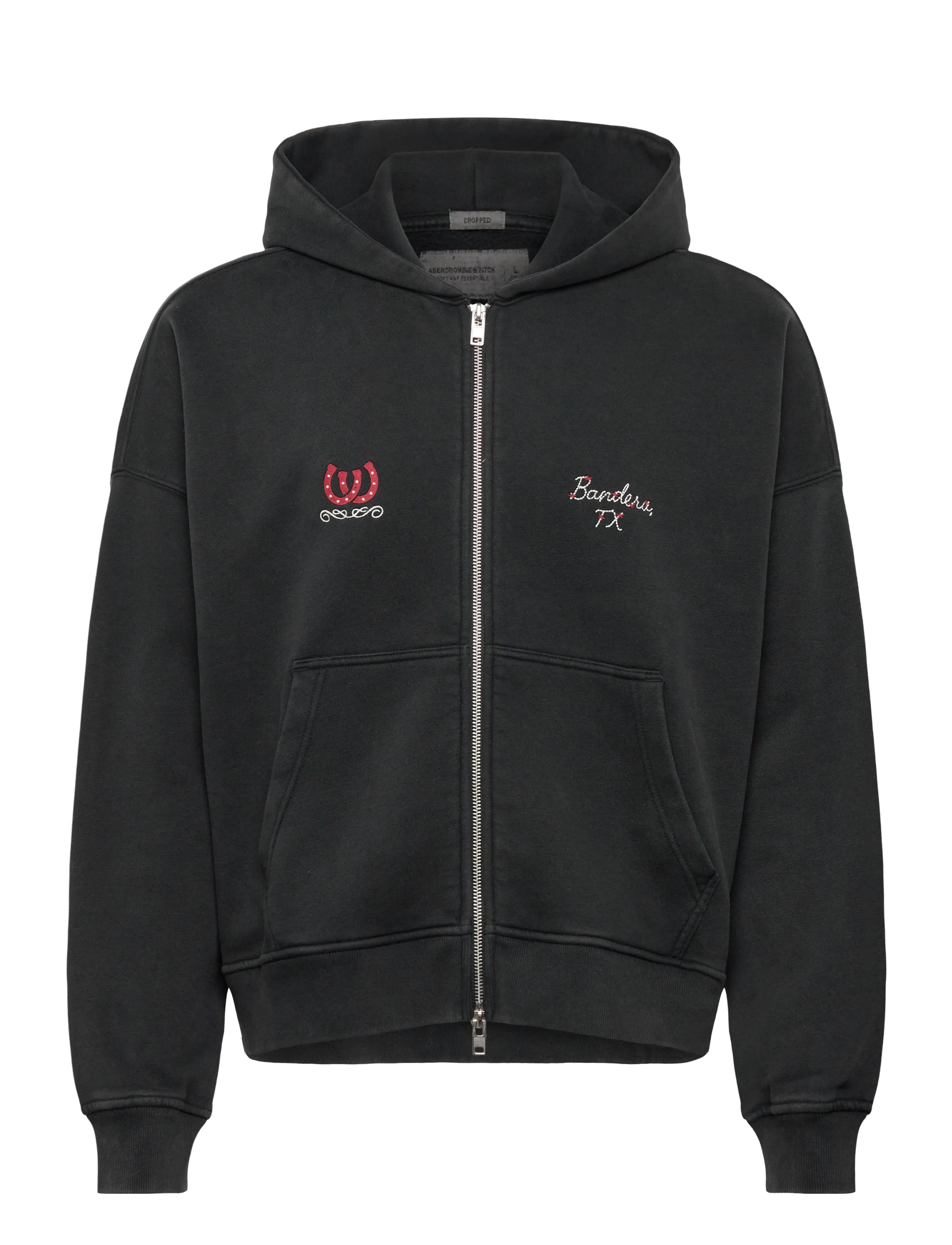 Abercrombie & Fitch WESTERN NON LOGO - CROPPED FULL ZIP - Kapuzenpullover - 906 / black
