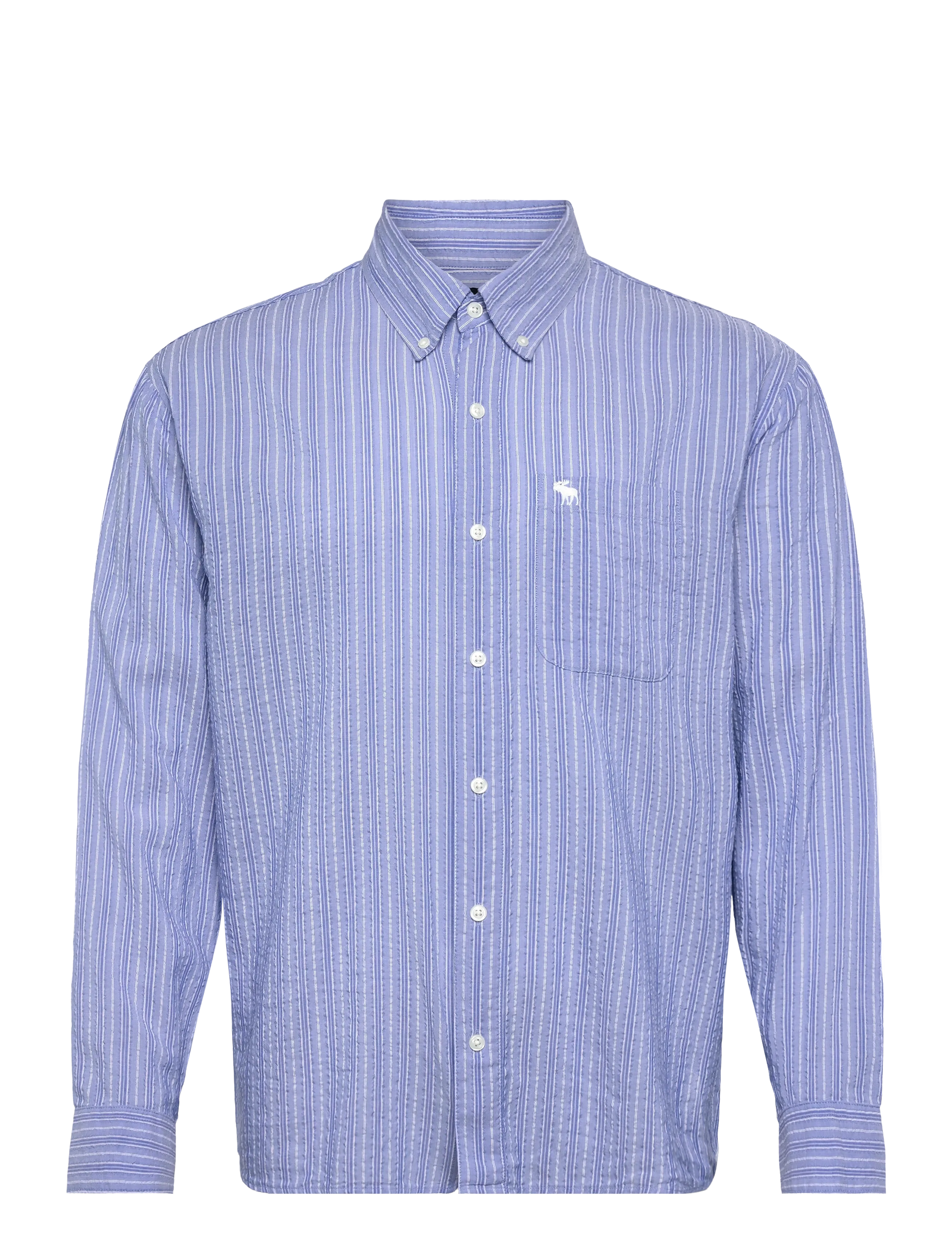 Abercrombie & Fitch LS ICON CURVED HEM SEERSUCKER POPLIN - Tøj - 205 / blue