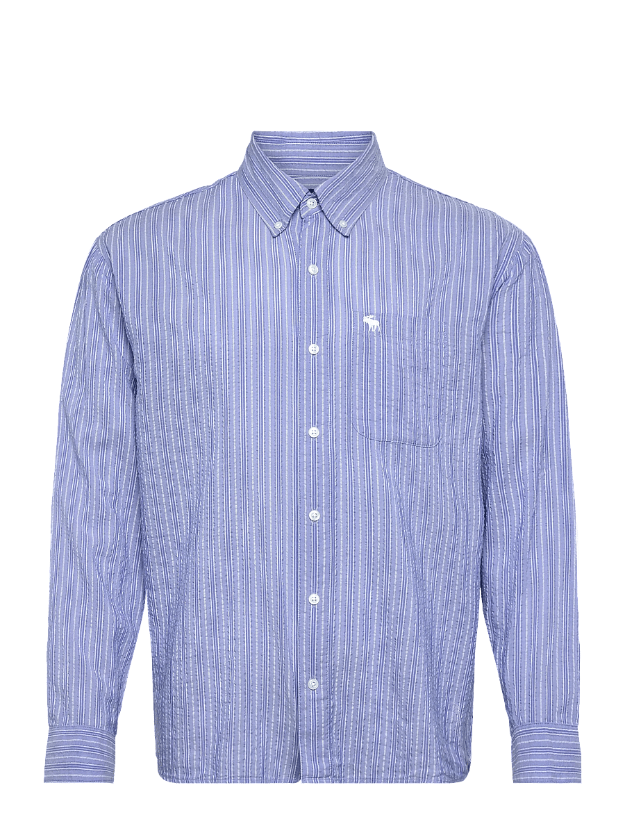 Abercrombie & Fitch - LS ICON CURVED HEM SEERSUCKER POPLIN - triibulised särgid - 205 - 0