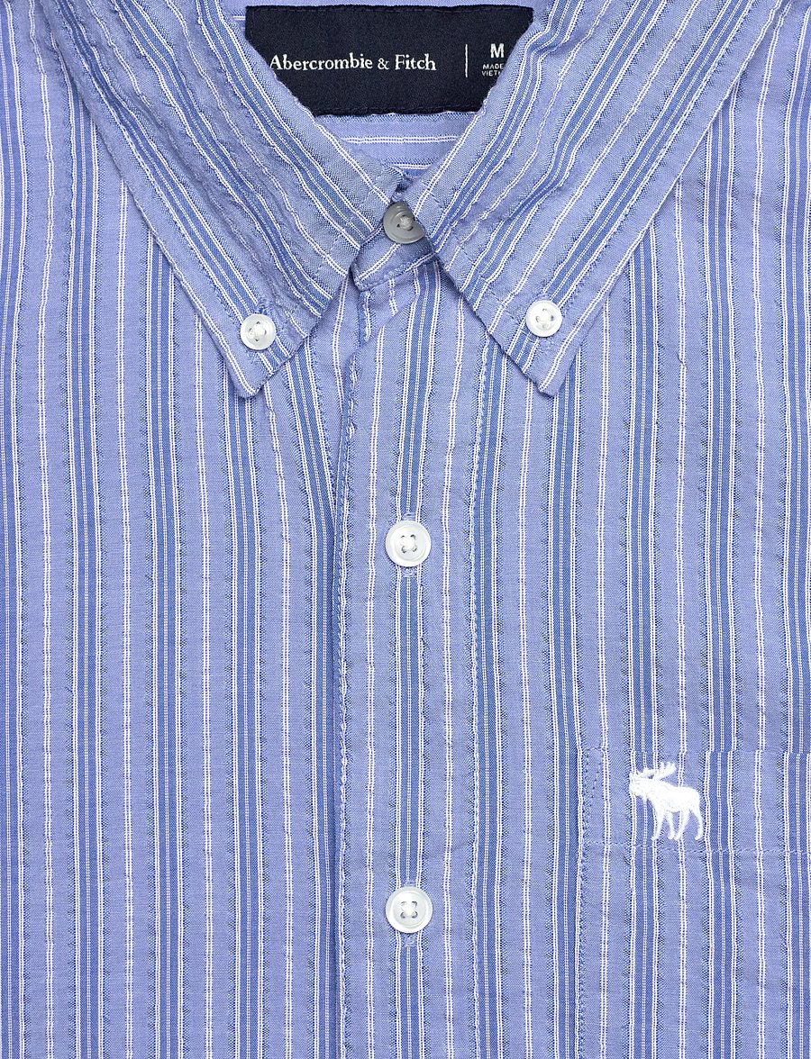 Abercrombie & Fitch - LS ICON CURVED HEM SEERSUCKER POPLIN - triibulised särgid - 205 - 2