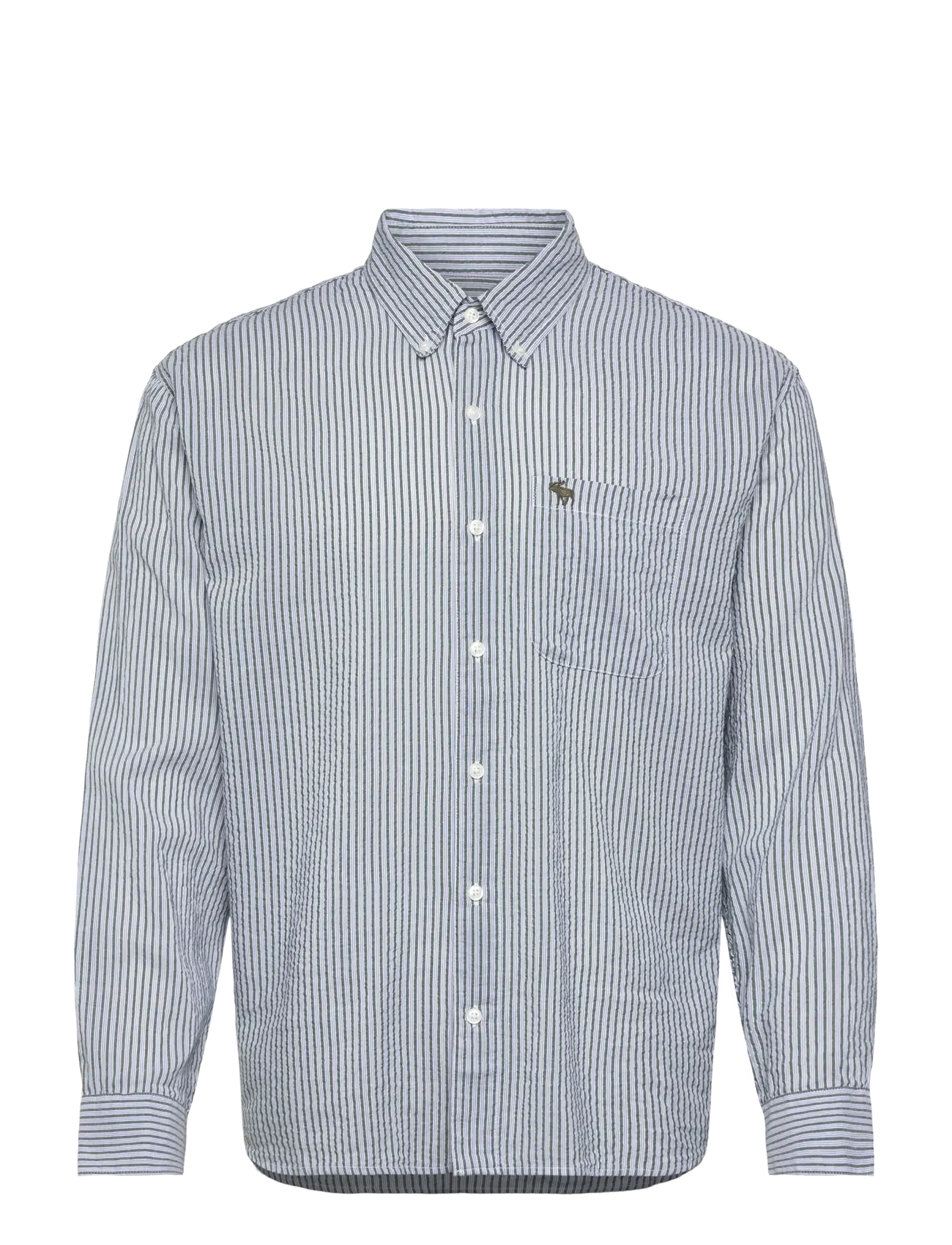 Abercrombie & Fitch LS ICON CURVED HEM SEERSUCKER POPLIN - Abercrombie & Fitch - 304 / green