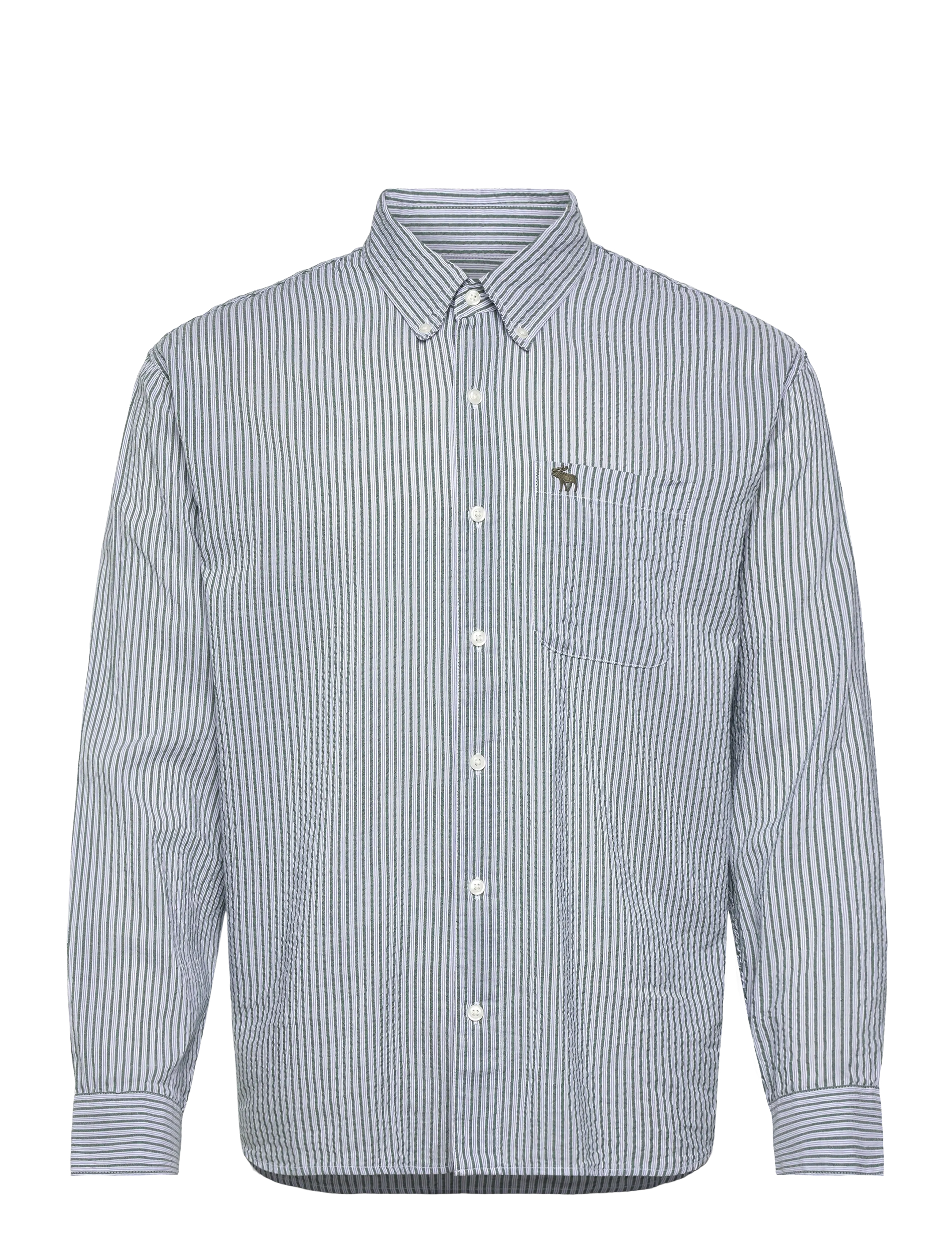 Abercrombie & Fitch LS ICON CURVED HEM SEERSUCKER POPLIN - Tøj - 304 / green