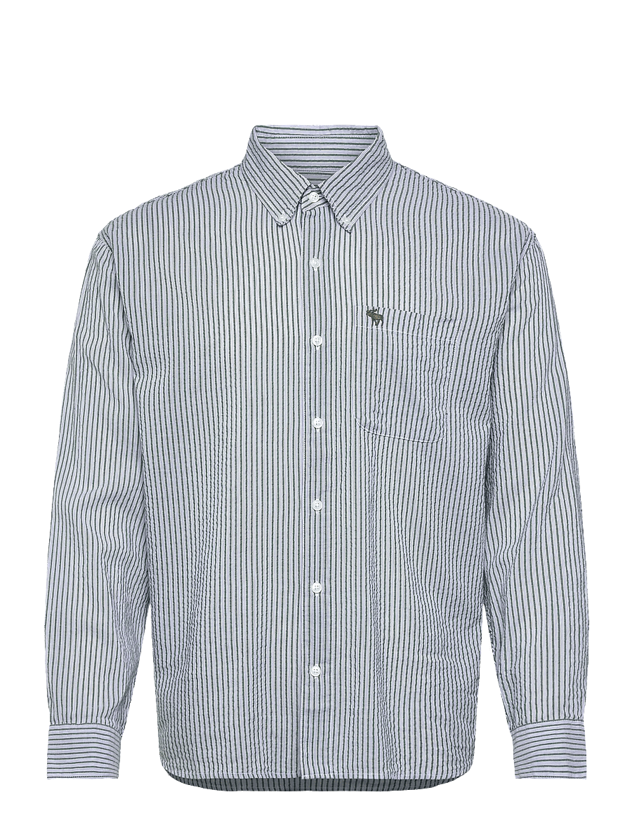 Abercrombie & Fitch - LS ICON CURVED HEM SEERSUCKER POPLIN - stribede skjorter - 304 - 0