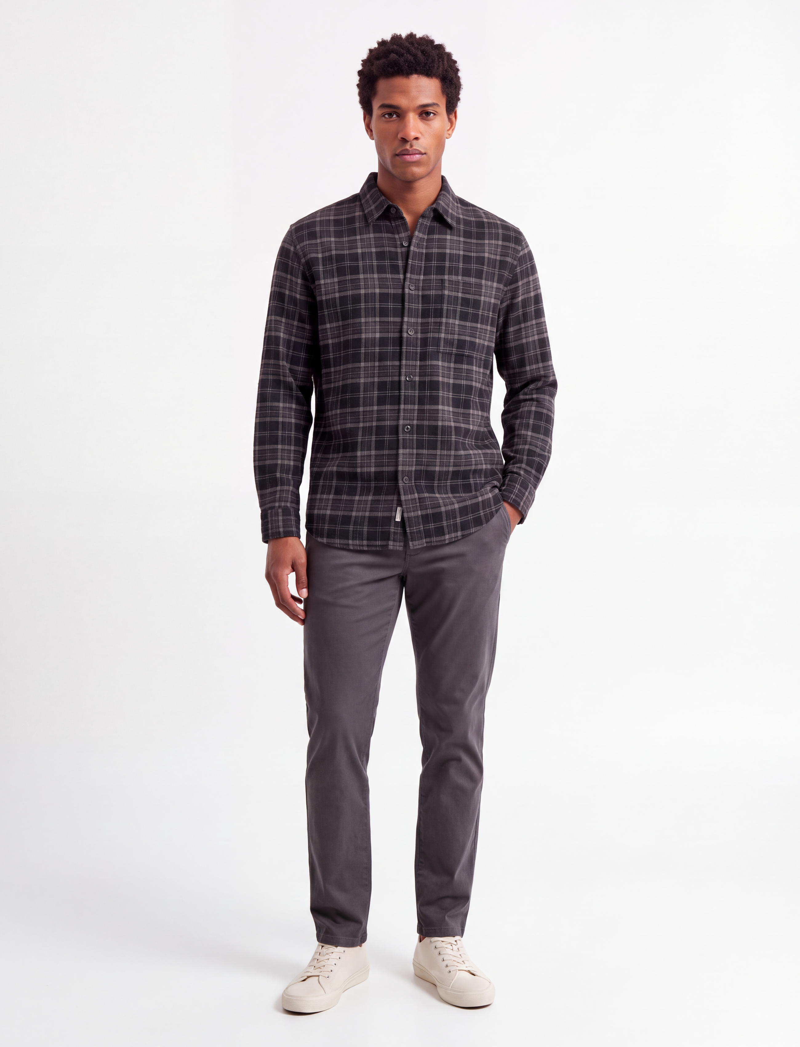 Abercrombie & Fitch LONG SLEEVE SLUB FLANNEL PLAID - Skjortor - 908 / black