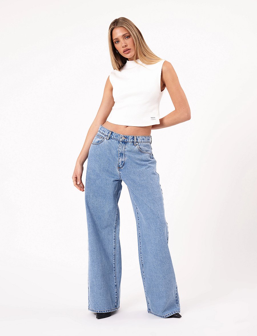 ABRAND - 95 MID SUPER BAGGY GIGI MID BLUE - wide leg jeans - blue - 0