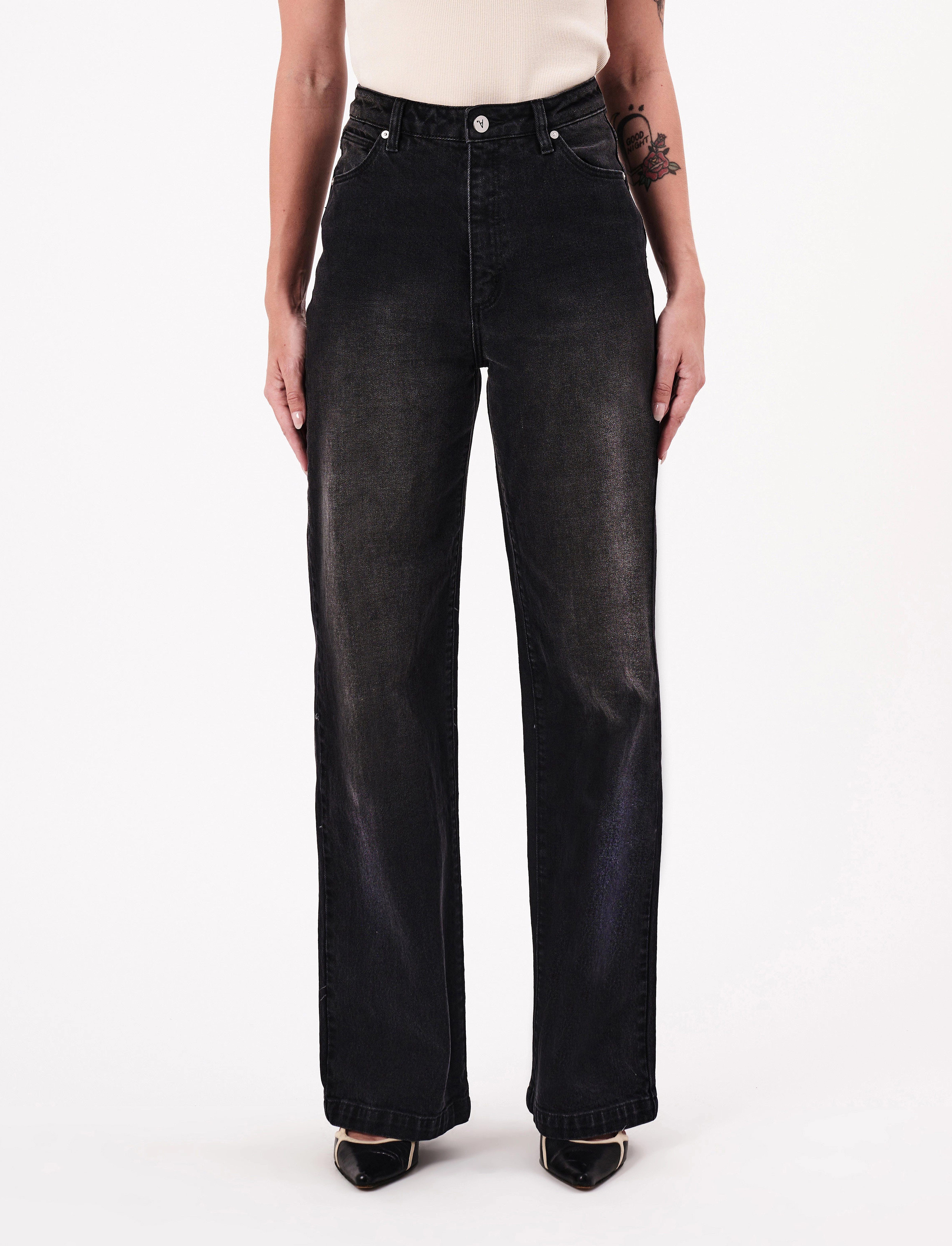 ABRAND 94 High & Wide Gita, 28, Black, Jeans > Vidde, Dame