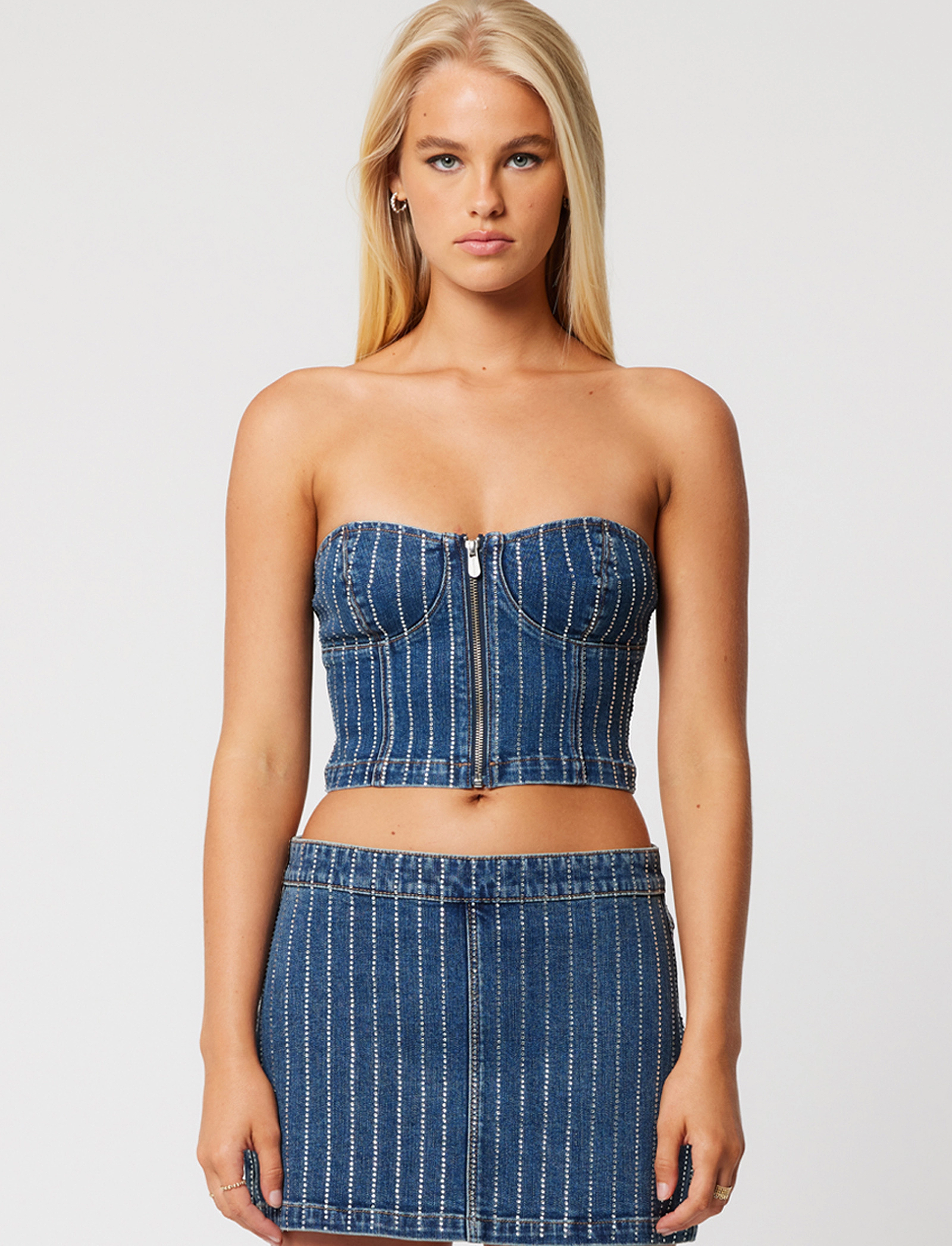 ABRAND Academia Bustier Petra Diamante Mid Vintage Indigo, Kvinder, Denim Diamant Bustier, Blå, Str: XS