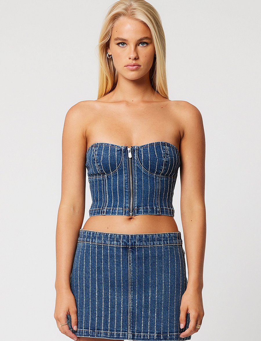 ABRAND - ACADEMIA BUSTIER PETRA DIAMANTE MID VINTAGE INDIGO - crop tops - blue - 0