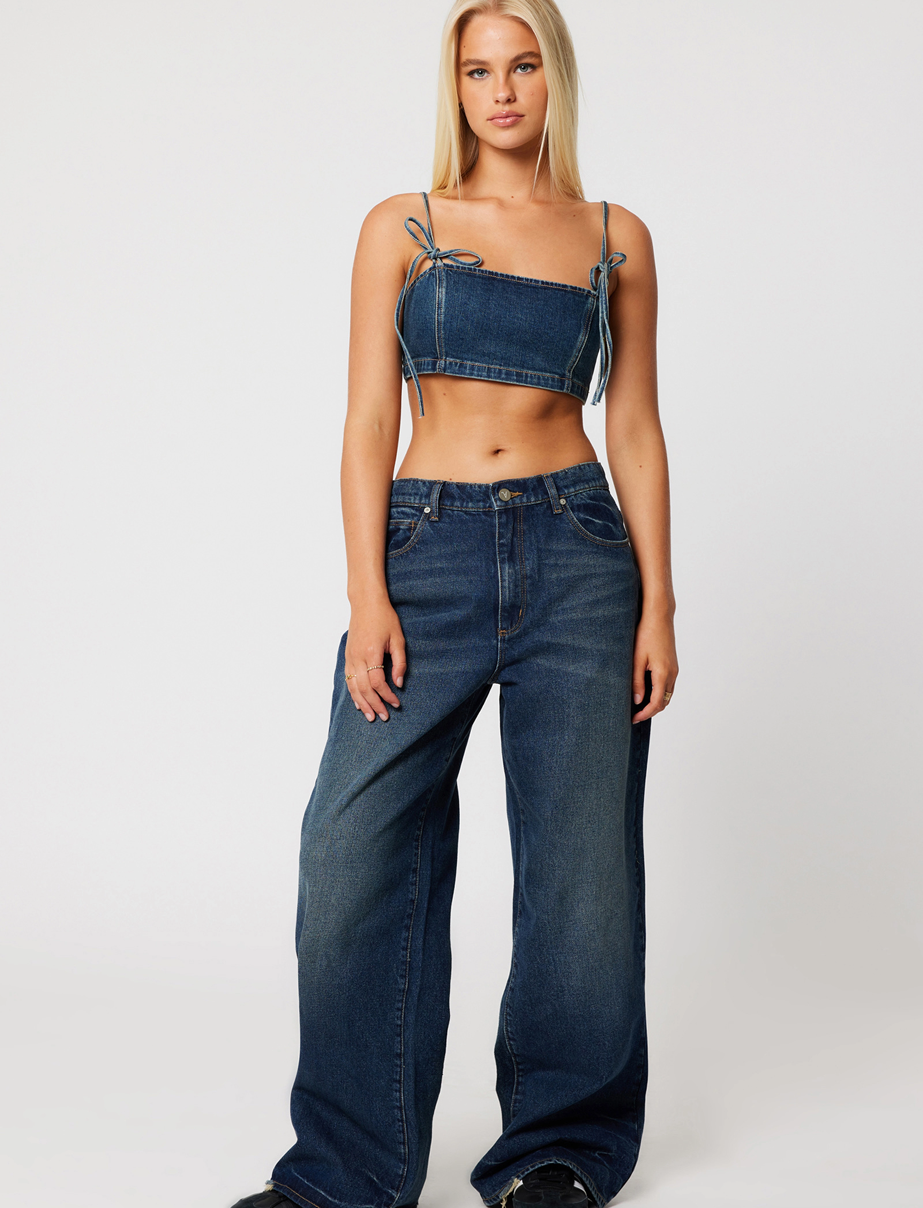 ABRAND 95 Mid Super Baggy Laced Cory Tint Dark Blue, 27, Blue, Jeans > Vidde, Dame
