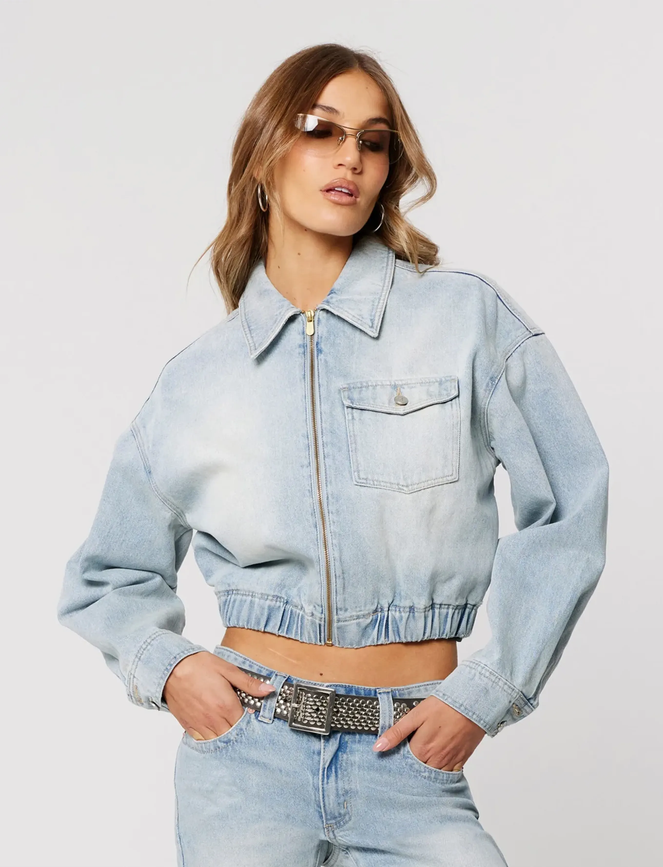 ABRAND Push It Bomber Stella Stella, L, Blue, Jakker > Denim, Dame
