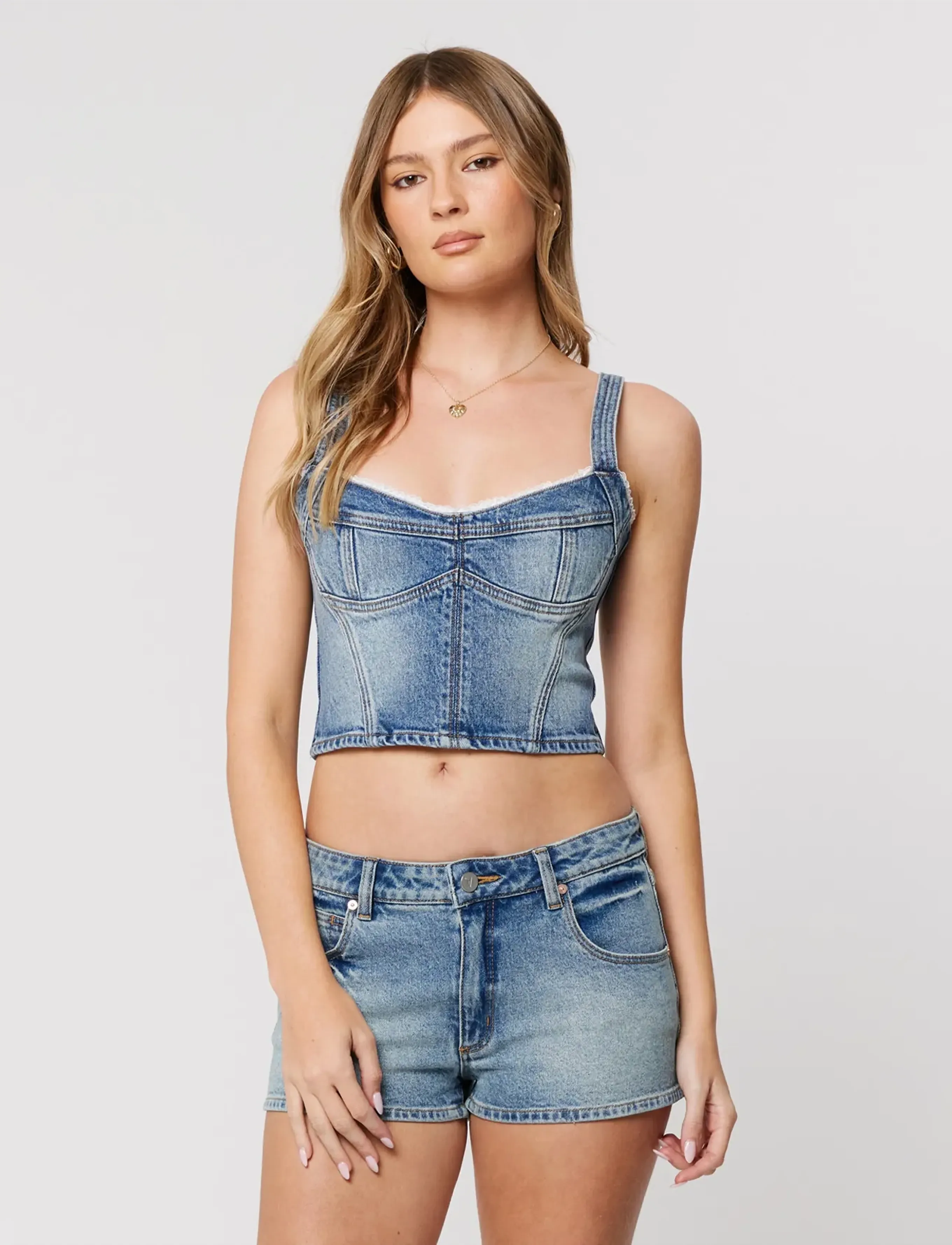 ABRAND Saloon Bodice Selena Selena, Kvinder, Denim Bustier Top, Blå, Str: M