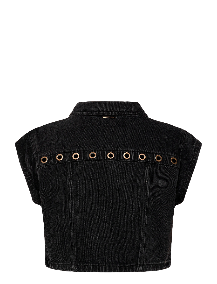 ABRAND - MY ROSE SHACKET BRIE EYELET BRIE - denim vests - black - 2