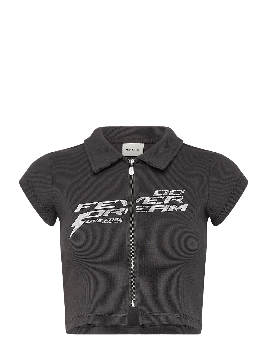 ABRAND - ADDISON POLO CHARCOAL - crop tops - grey - 1