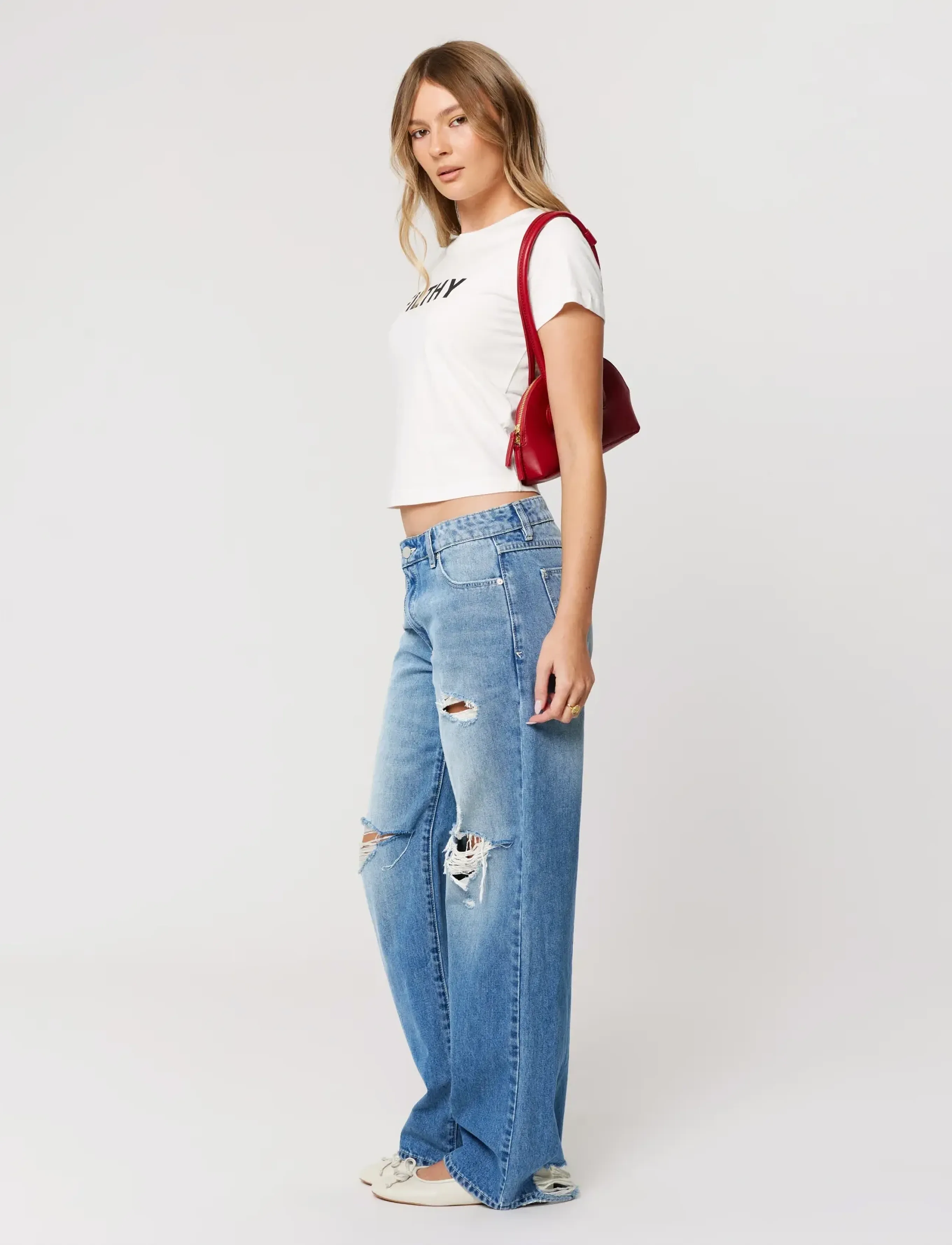 ABRAND - 99 LOW BAGGY DANNI RIP DANNI - wide leg jeans - blue - 4